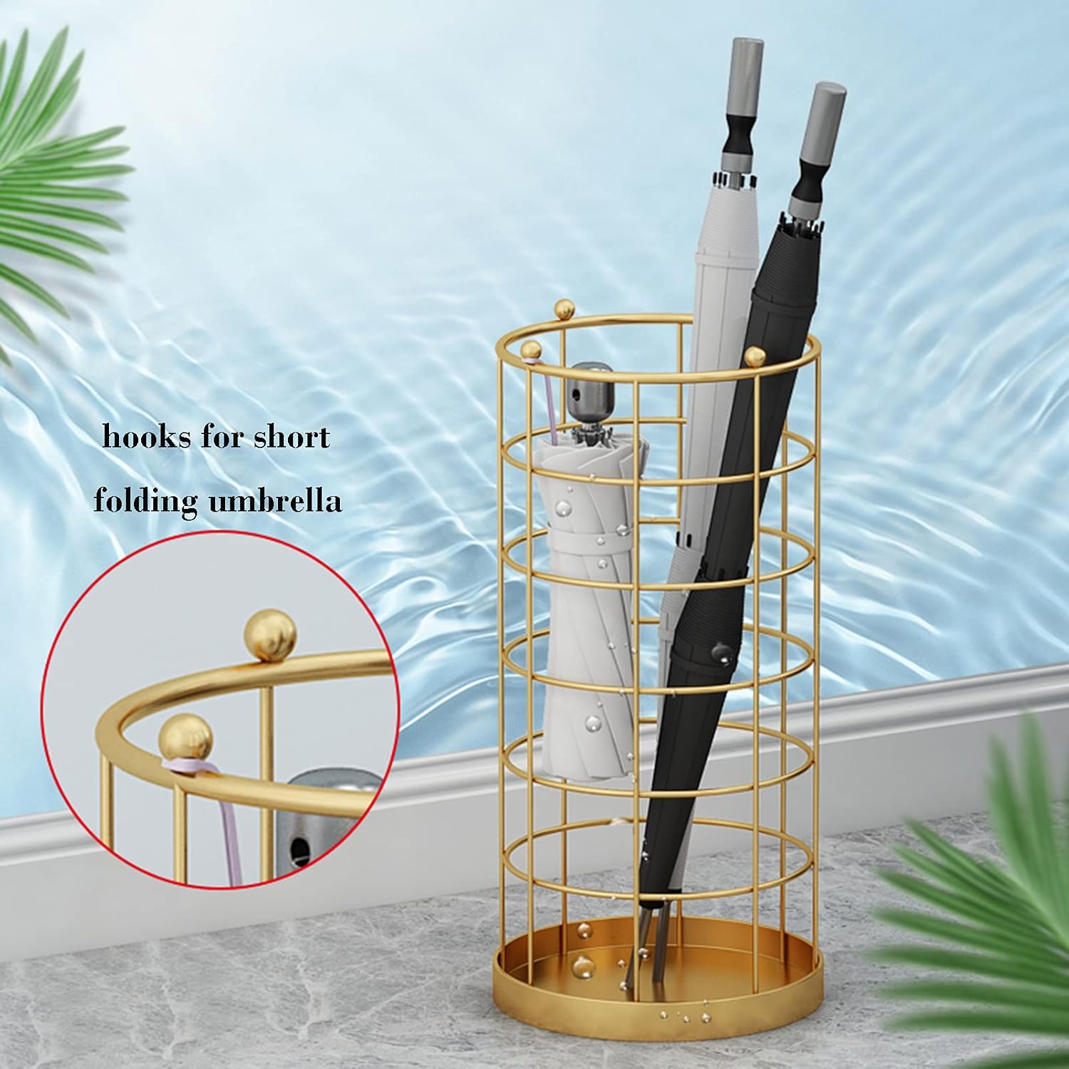 Nordic Wrought Iron Rack - Stylish Metal Holder for Short & Long Umbrellas Creative Floor-Standingfor Home & Commercial Use (Gold Finish)