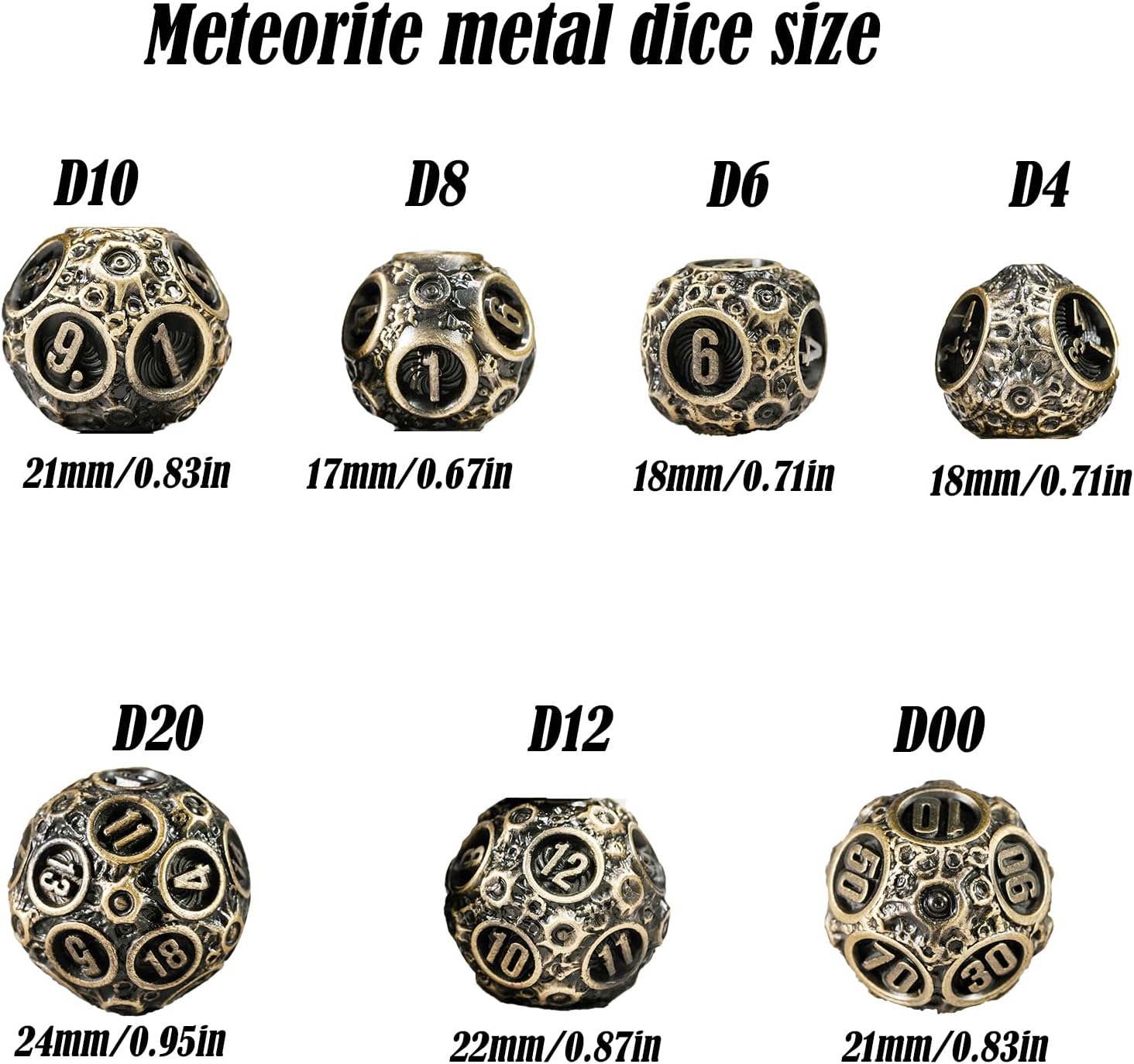 Unbeaten 7PCS Meteorite Metal Dice Set with Box, RPG DND Dungeons and Dragons Role Playing Game Polyhedral Dice Set D20 D12 D10 D8 D6 D4 (Ancient Bronze)