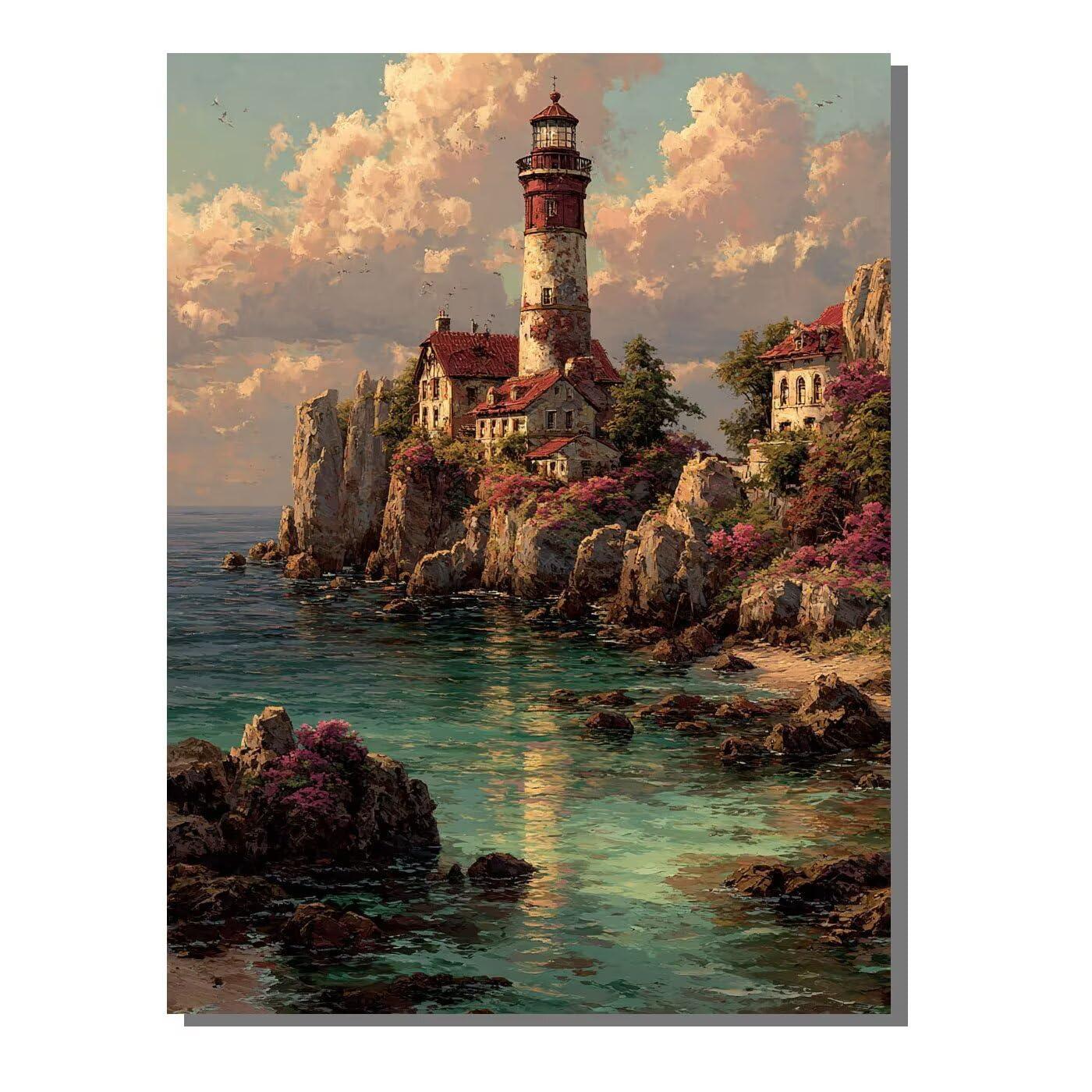 Landschaft Leuchtturm Malen Nach Zahlen Erwachsene, Paint by Numbers Adult Set, Heimwerk Malen Nach Zahlen Kinder Mit Rahmen, Pinsel und 36 Acrylfarbe Als für Deko Wohnzimmer 60 x 80 cm BJHDK445