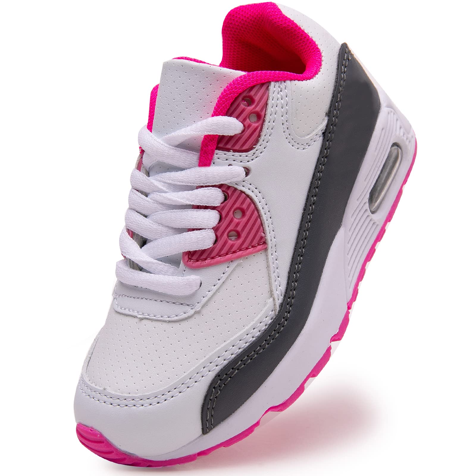 Daclay Zapatos niños Niñas Deportivo Transpirable Malla con Parte Superior de Cuero cómoda Suave Cordones Zapatillas Sneakers