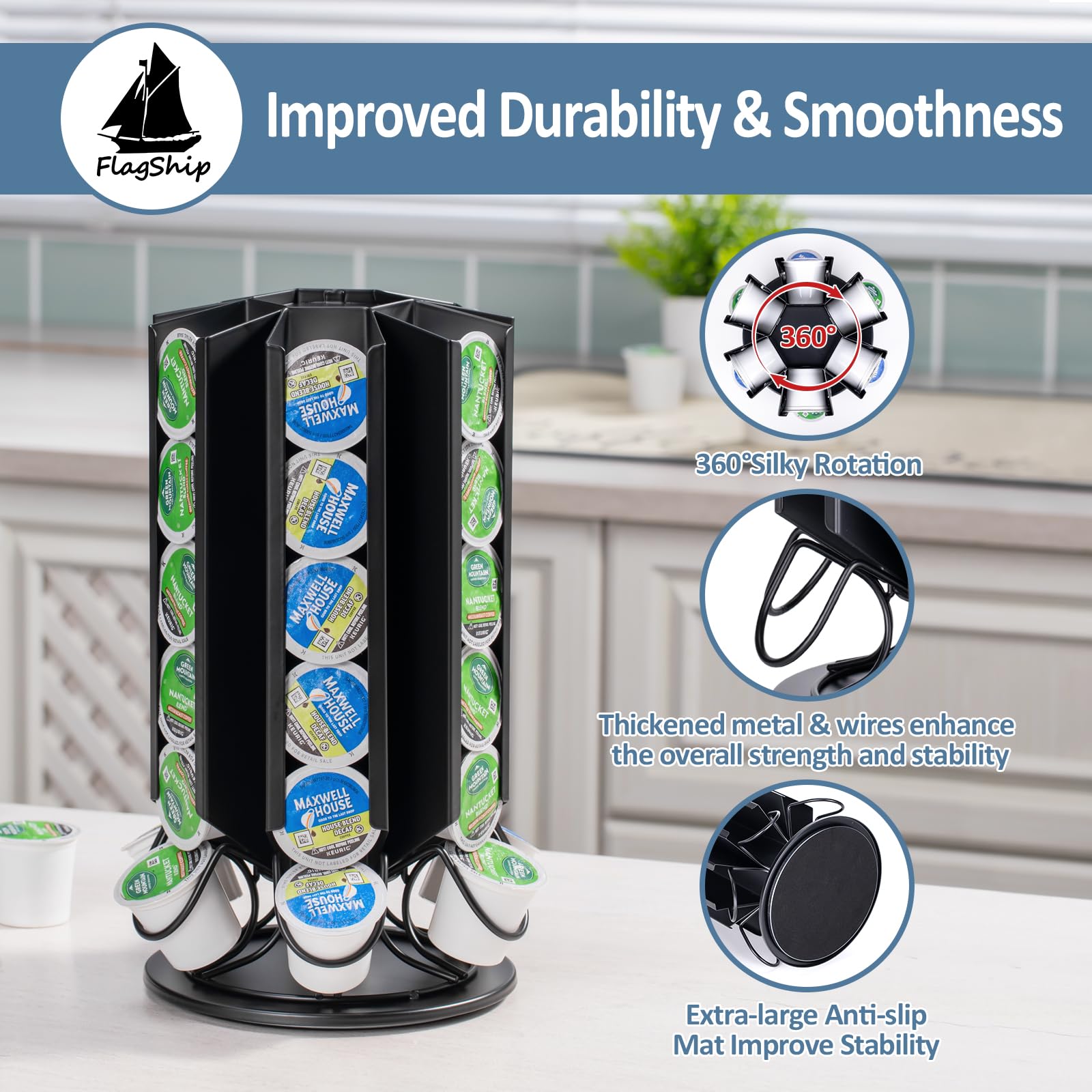 Support de dosette Café capsules tournant de rack pour K-Cup Pods 36 Pods noir