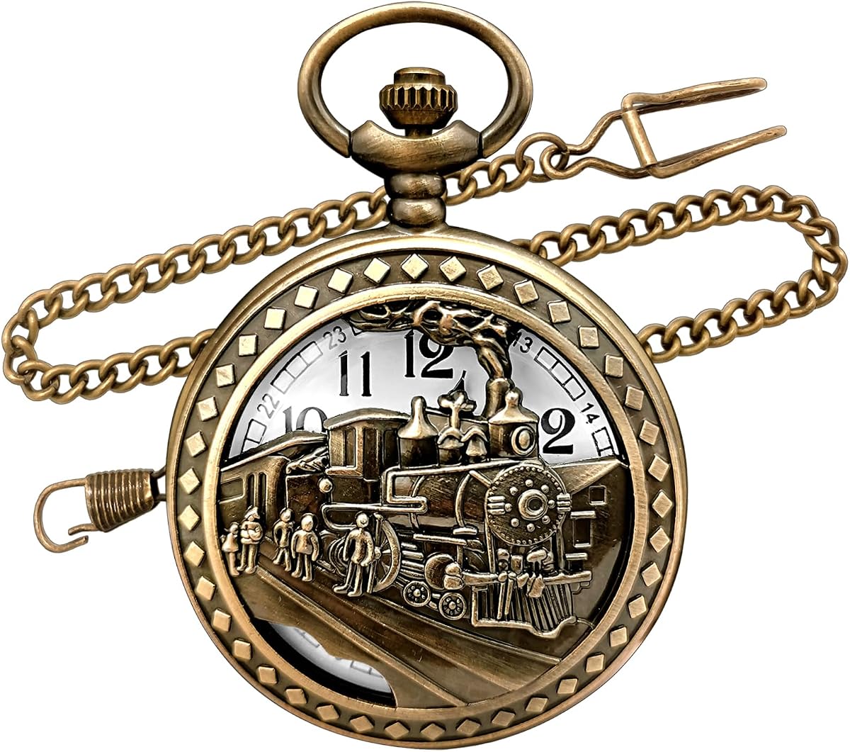 Relojes de moda superiores Tren de vapor de bronce vintage Reloj de bolsillo de regalo de cuarzo para hombre con cadena