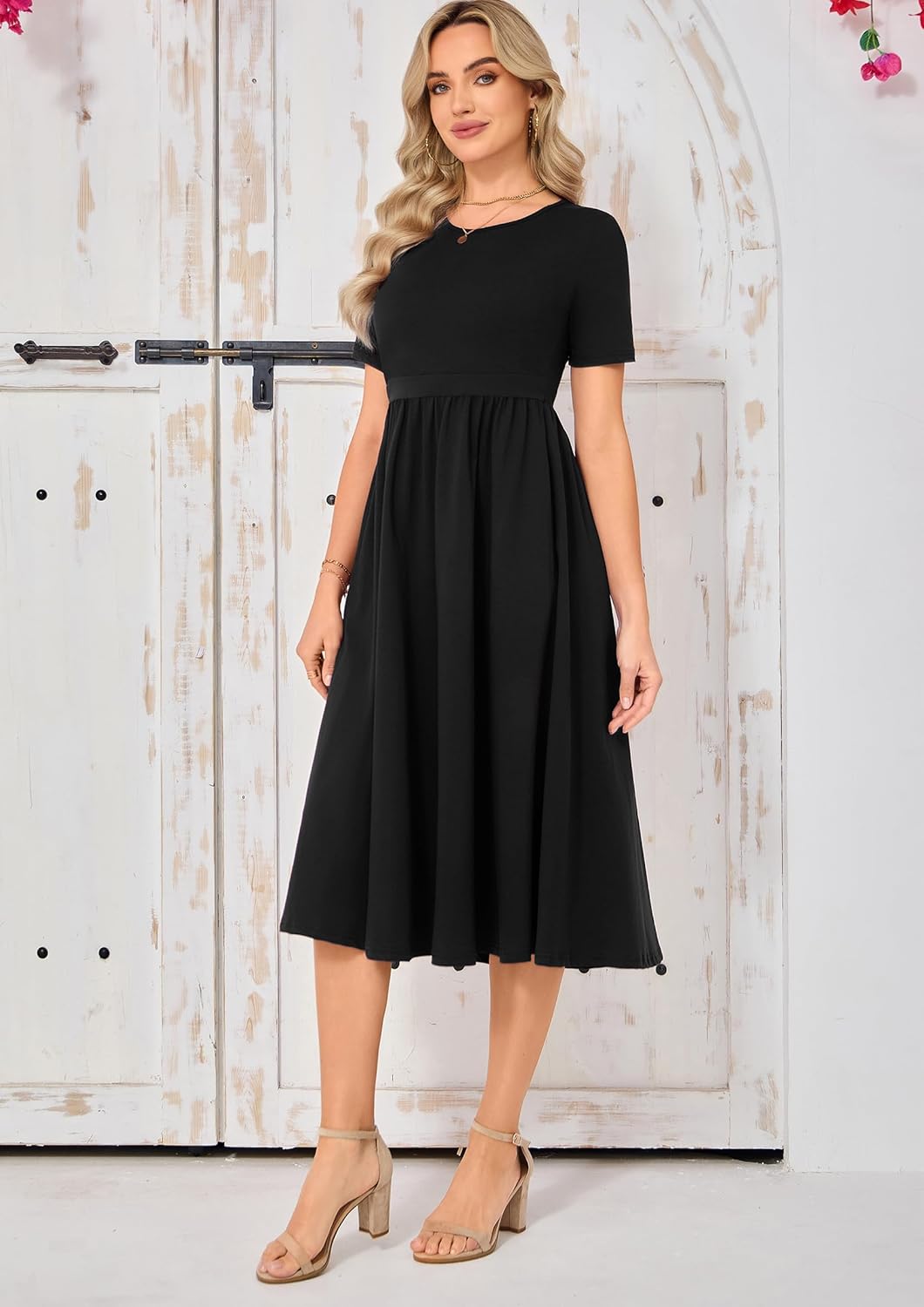 Women's Cotton Nursing Dresses Breastfeeding Midi Breastfeeding Dress with Pockets
