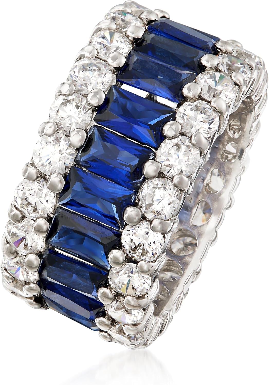 Ross-Simons 6.00 ct. t.w. Simulated Sapphire and 4.00 ct. t.w. CZ Eternity Band in Sterling Silver