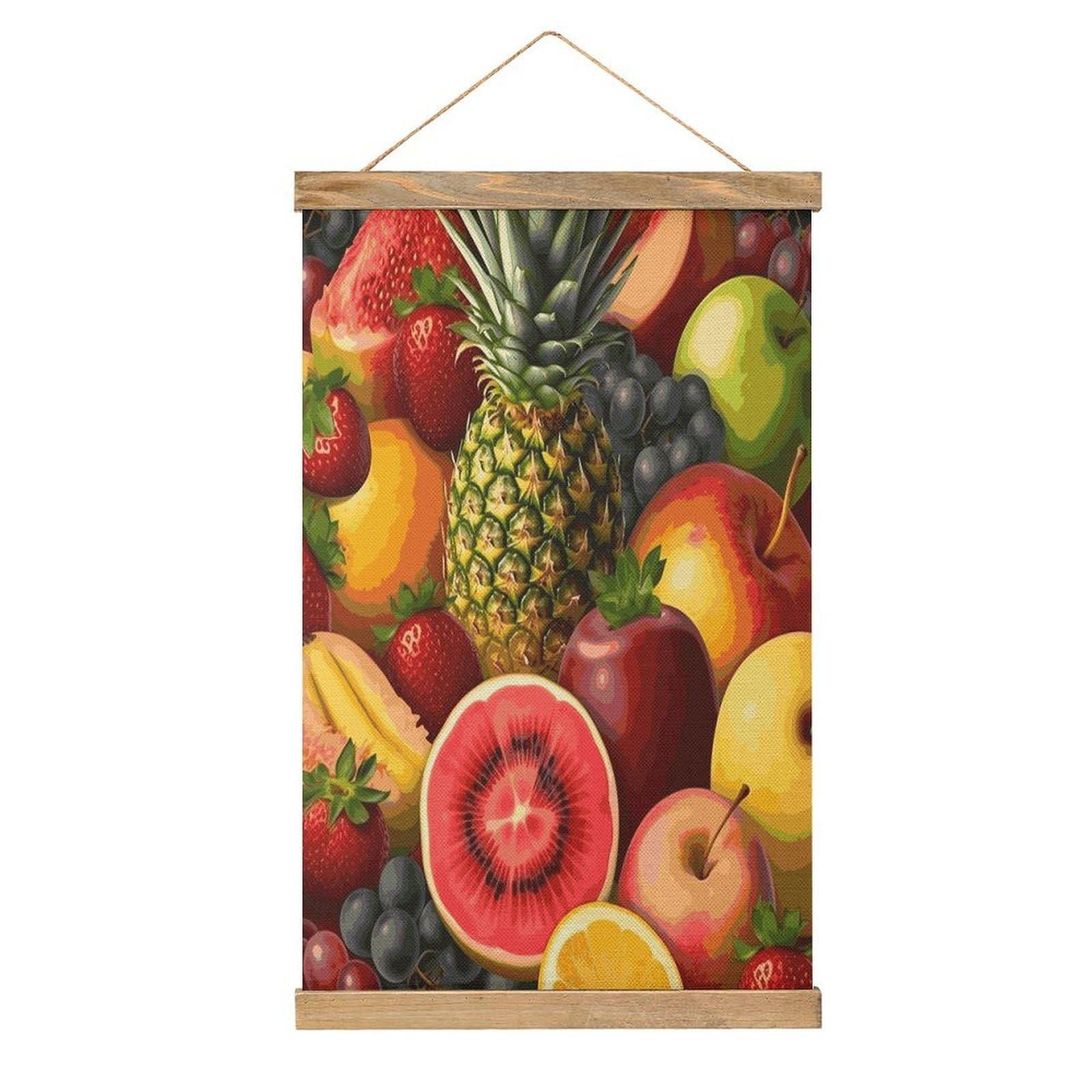 Fekiloot Style Fresh Juicy Fruits Pineapple Berries Watermelon Grape Orange Wall Art With Hanging,Scroll Painting-Vintage Decorative,Personalized Poster For Living Room Office Bedroom