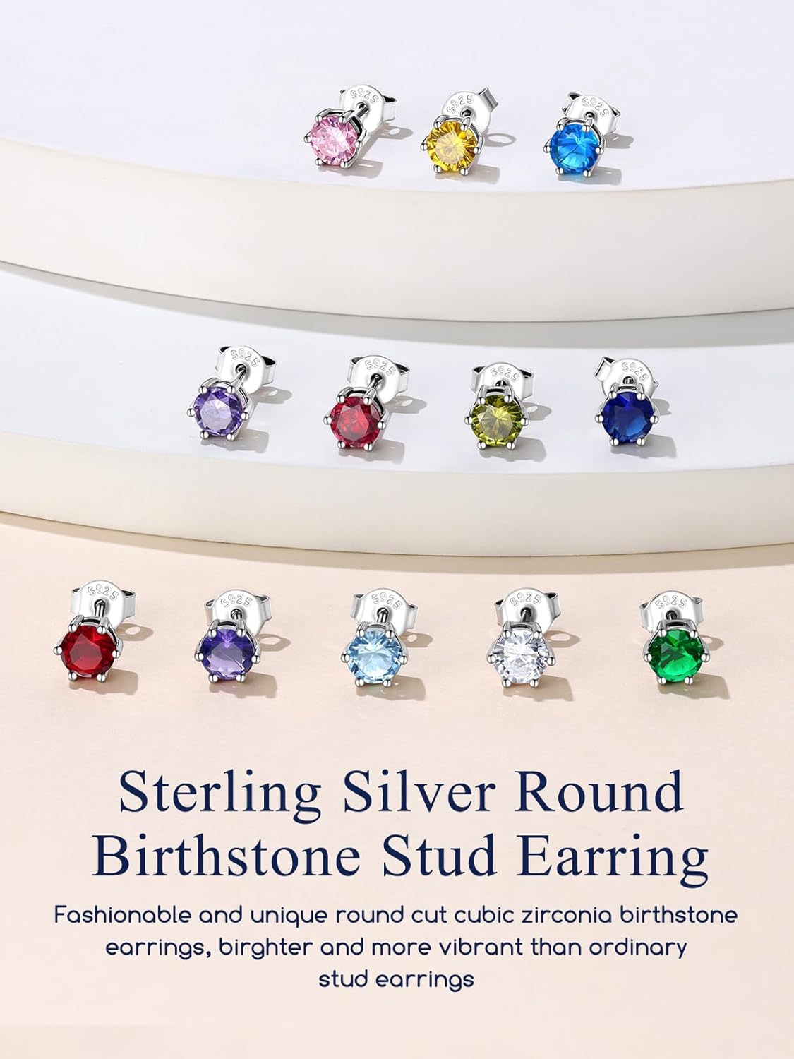 925 Sterling Silver Stud Earrings for Women, Heart/Round Birthstone Earrings Birthday Jewelry for Women Wife Daughter (with Gift Box) - Image 7