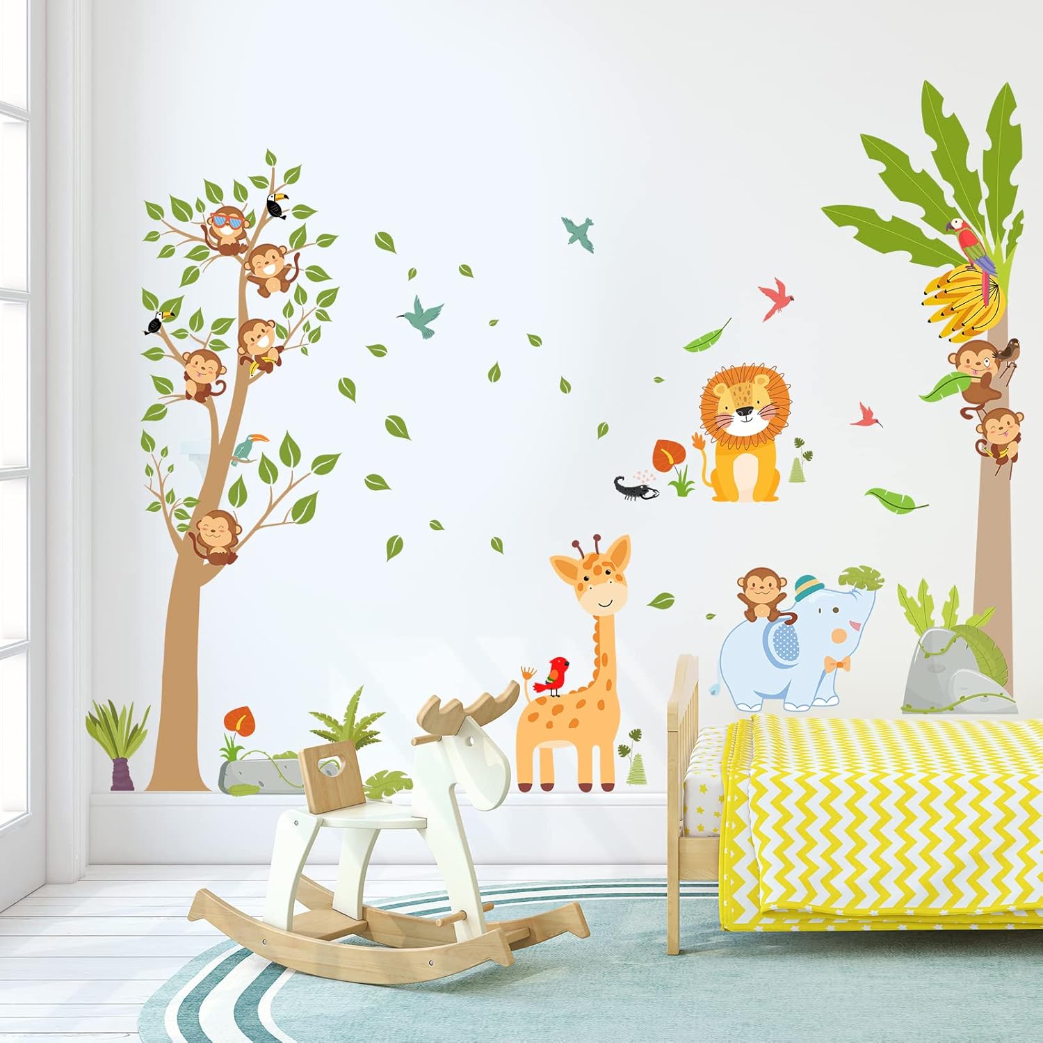 AnFigure Jungle Animal Baby Wall Stickers Giraffe Elephant Lion Wall