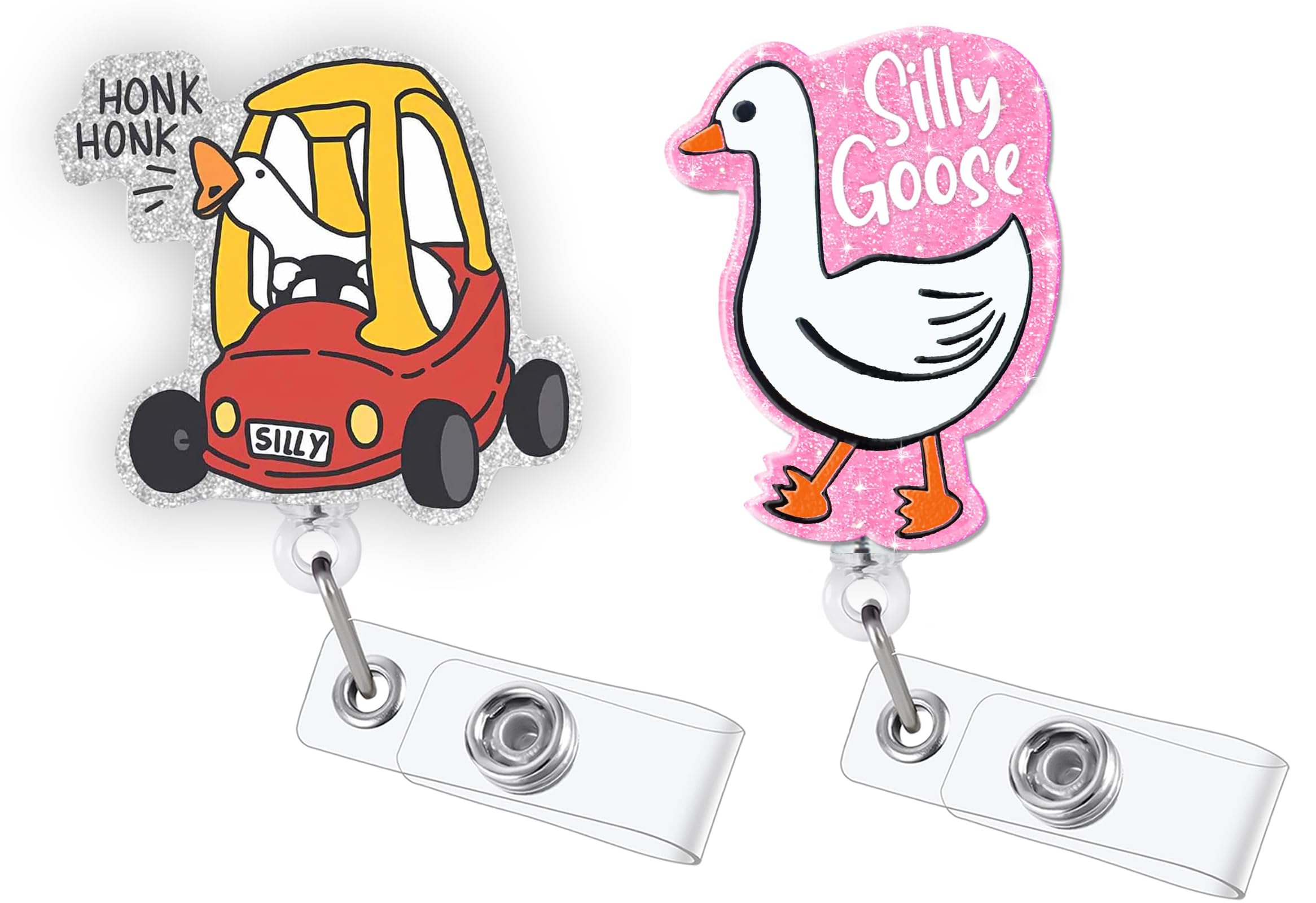2Pcs Funny Angry Goose Badge Reel for ID Card Retractable Doctor Teacher Badge Holder Clip Silly Goose Pediatric Nurse Badge Reel, Nursing Student