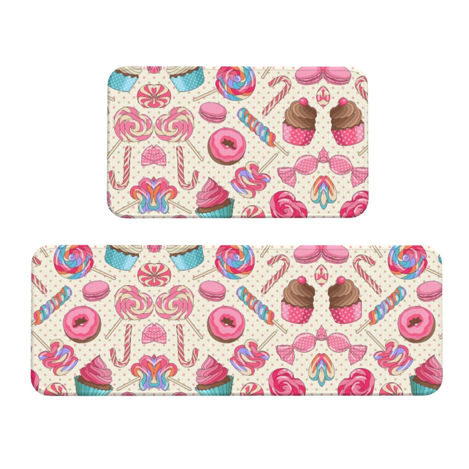 ZhanMg Sweet Lollipop Cupcake Kitchen Floor Mat 2 Sets - Comfortable Standing Mat - Absorbent Doormat for Sink, Desk, Laundry