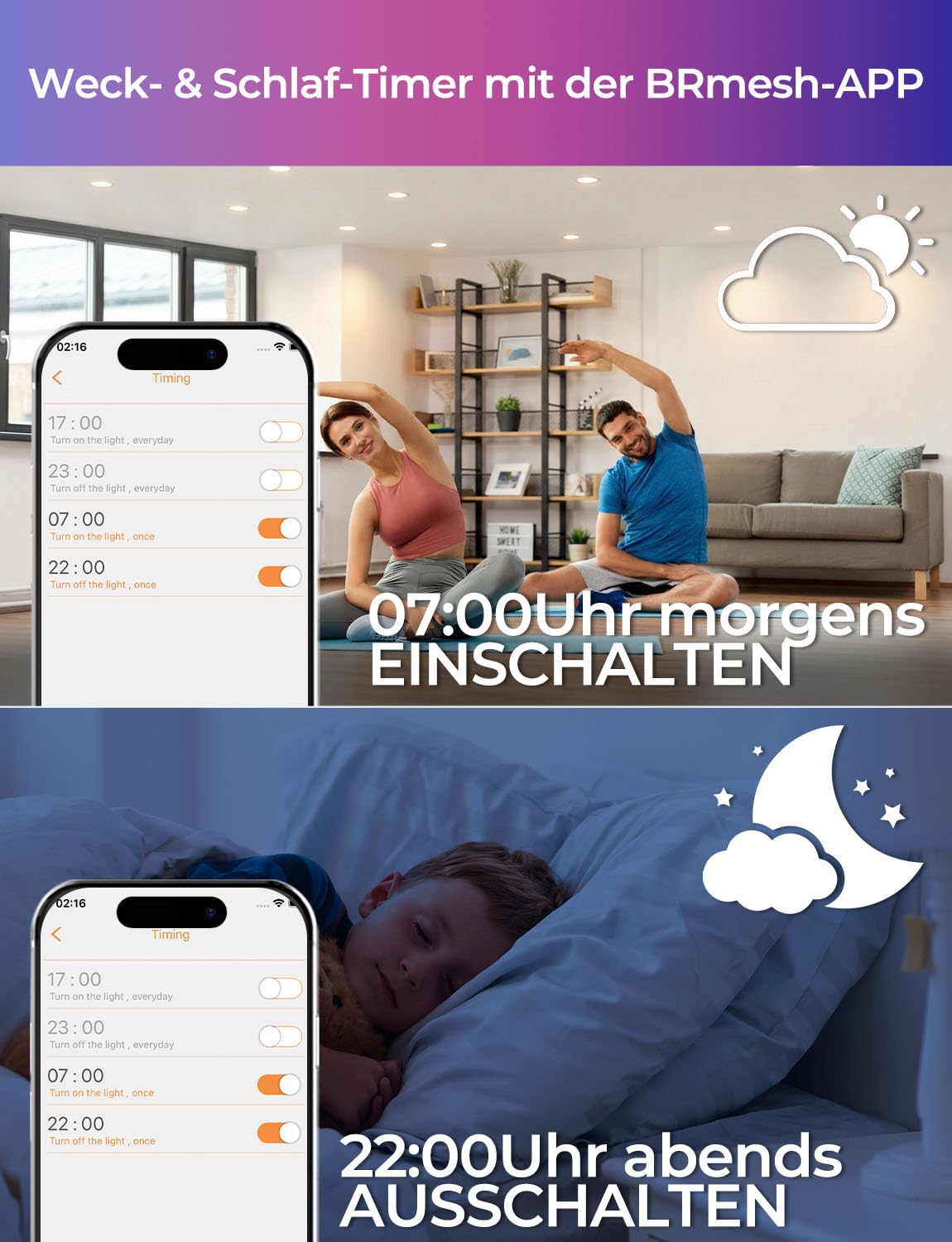 HEKEE Einbaustrahler LED RGB Bluetooth, Ф68-85mm RGBW LED Spots, Farbig LED Einbaustrahler 2700K-6000K IP44, Einbauspots mit Timer und APP-Steuerung（6 stück）
