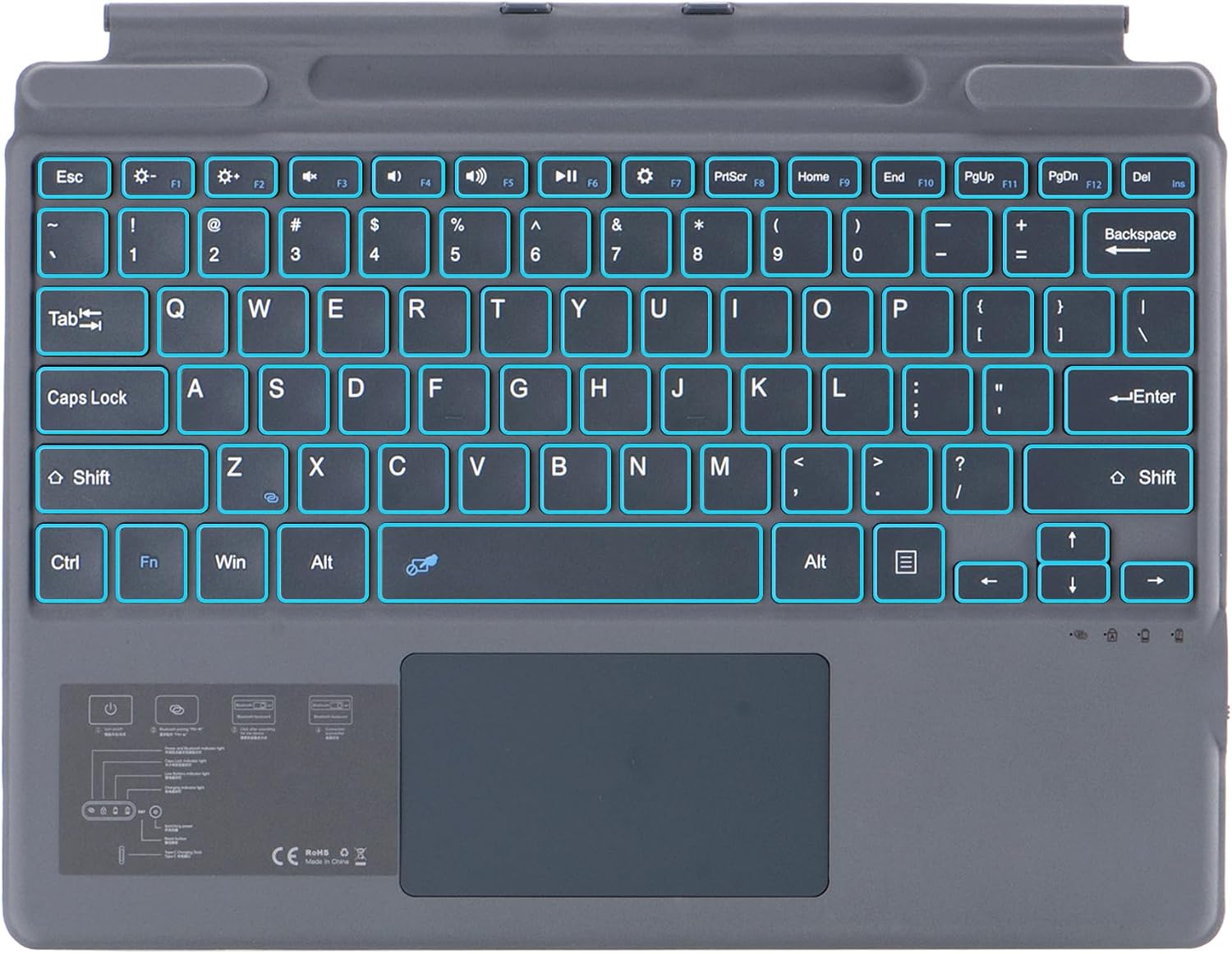 Bluetooth Keyboard for Microsoft Surface Pro Copilot+ PC 11th Edition Compatible with Pro 8 9 10/ X 11 Generation QWERTZ Trackpad USB Charging German Grey