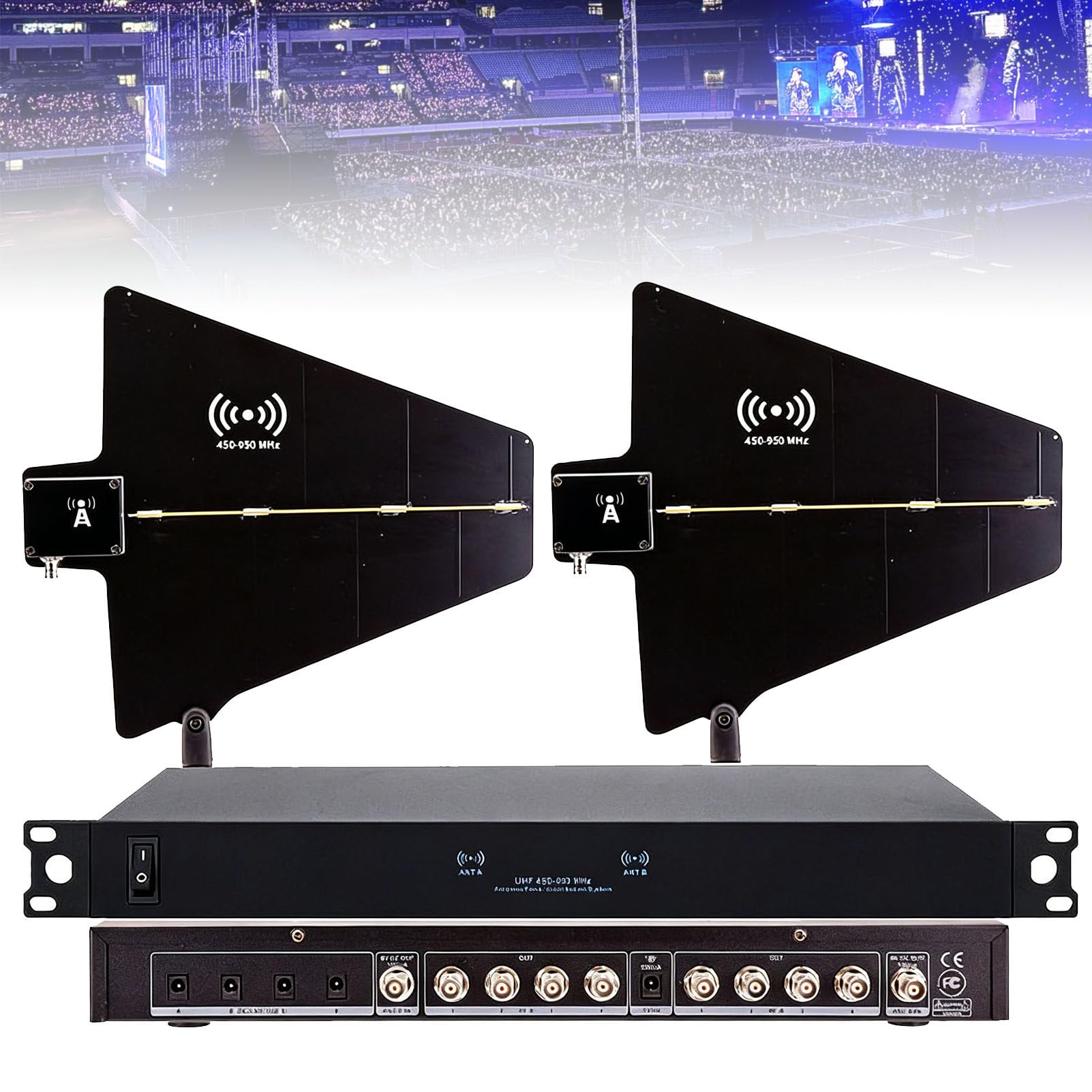 Sis tema Combinatore di Distribuzione di Antenne Wireless, Distribuzione di Antenne UHF, 8 Connessioni di Ingresso/Uscita, Gamma di Frequenza 450-950 MHz, con 2 Palette di Antenna Direzionale Attive