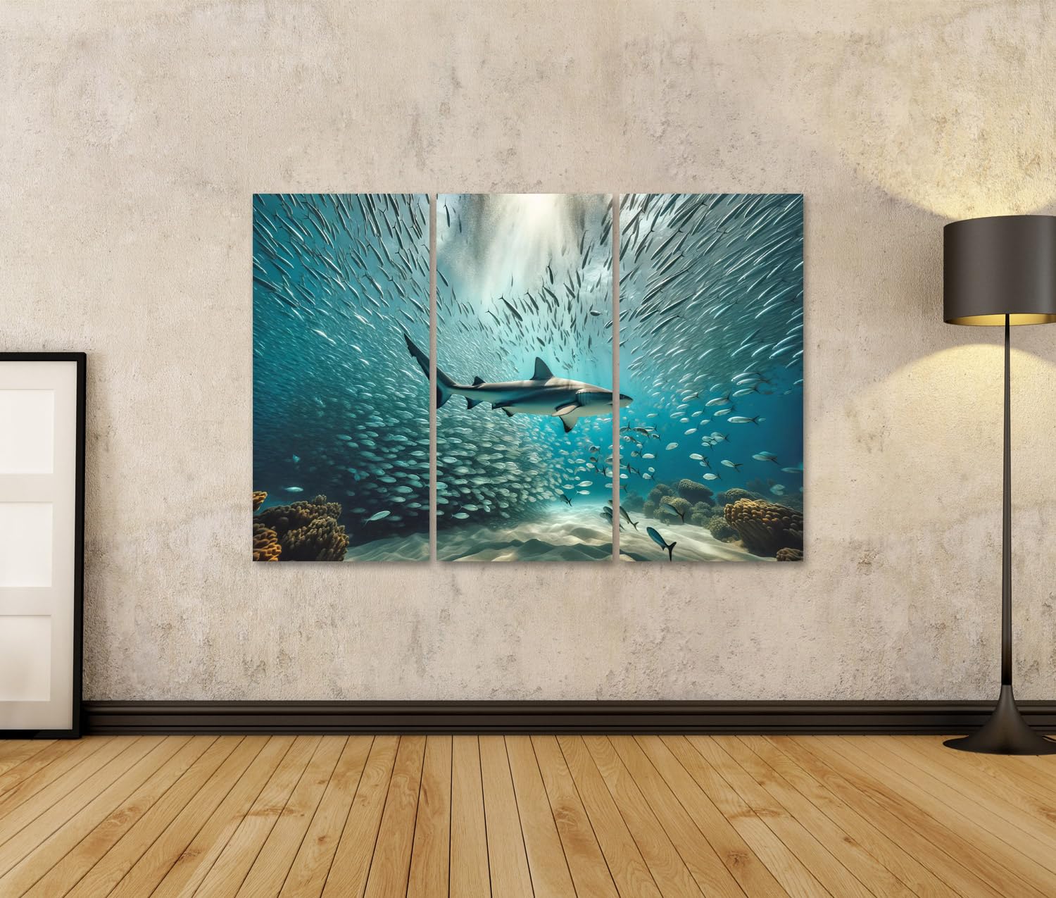 islandburner Quadro su tela, motivo: squalo e pesci nell'oceano, immagini di banco, poster