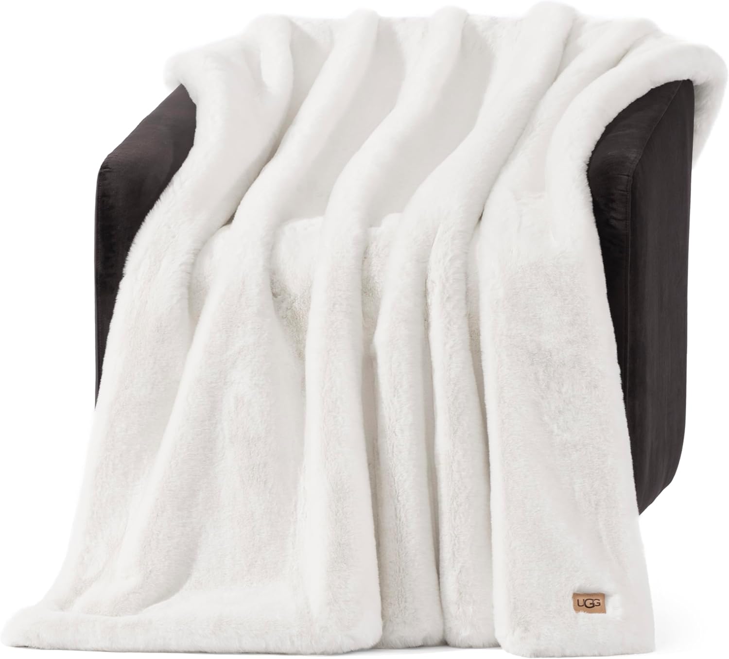 UGG Euphoria Faux Fur Throw Blanket, Warm Fluffy Throw for Couch or Bed, Luxury Bedroom Decor, Fluffy Blankets, Machine Washable, 50-inch x 70-inch, White Snow