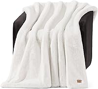 UGG Euphoria Plush Faux Fur Throw Blanket 50x70 White Snow - Machine Washable Fluffy Warm Blanket for Bed Couch Decor