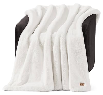 UGG Euphoria Plush Faux Fur Throw Blanket, Warm Fluffy Throw for Couch or Bed, Luxury Bedroom Decor, Christmas Fluffy Blankets, Machine Washable, 50-inch x 70-inch, White Snow