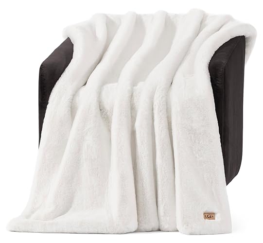 UGG Euphoria Faux Fur Throw Blanket, Warm Fluffy Throw for Couch or Bed, Luxury Bedroom Decor, Fluffy Blankets, Machine Washable, 50-inch x 70-inch, White Snow - White - Throw