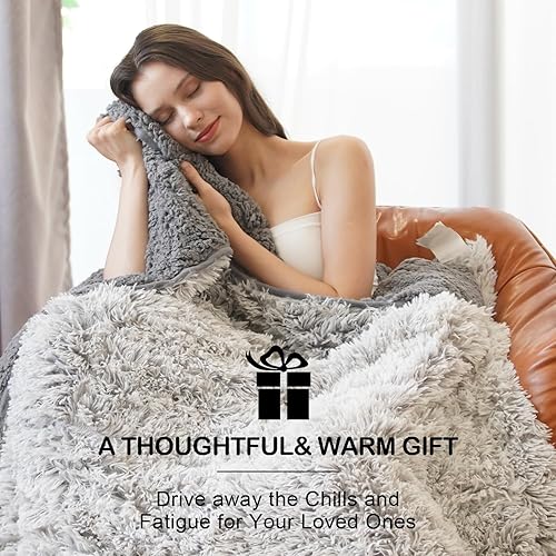 Miniatura 5 de Wemore Manta larga de piel sintética lanuda con peso, acogedora y afelpada, manta de pelo largo Sherpa para adultos de 20 libras, manta pesada de