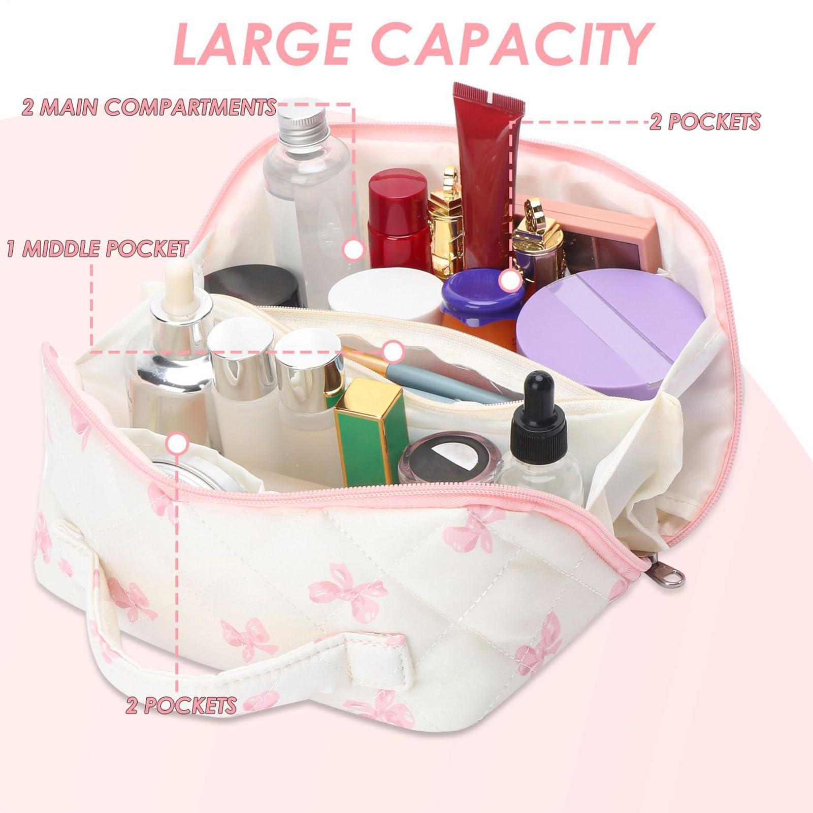 MRKU Trousse de Maquillage matelassée, Grand Organiseur de pinceaux esthétiques