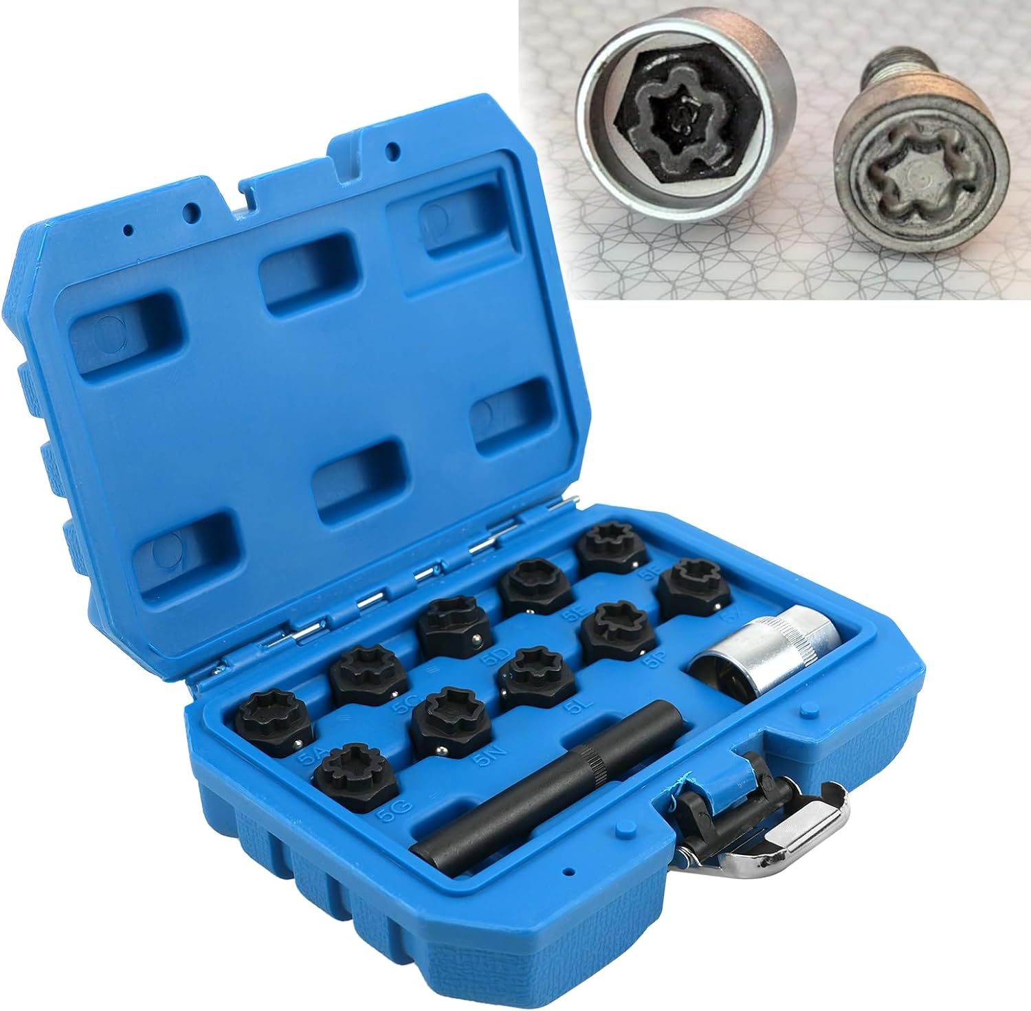 12PCS Wheel Lock Lug Nut Removal Tool Kit Compatible with Mercedes-Benz, Anti-Theft Wheel Lock Key Socket Set, Spline Locking Lug Nut Key Adapter Kit for Benz Wheel Bolt Removal