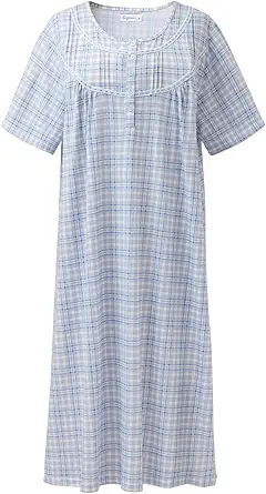 Keyocean Women Nightgowns, Soft Comfy Lightweight 100% Cotton Short Sleeves Comfy Ladies Nightdress