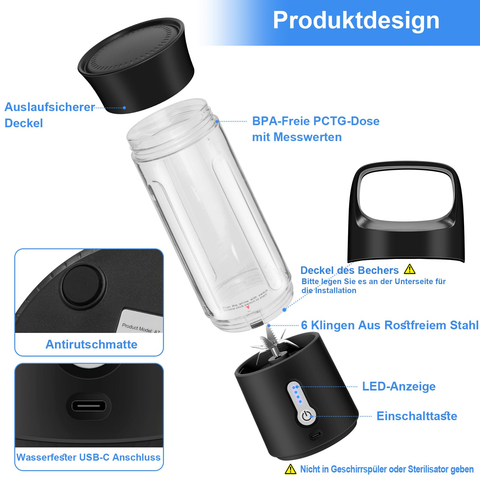 Mixeur blender portable Rechargeable avec deux tasses et 6 Lames Mixeur blender portable Rechargeable avec deux tasses et 6 Lames