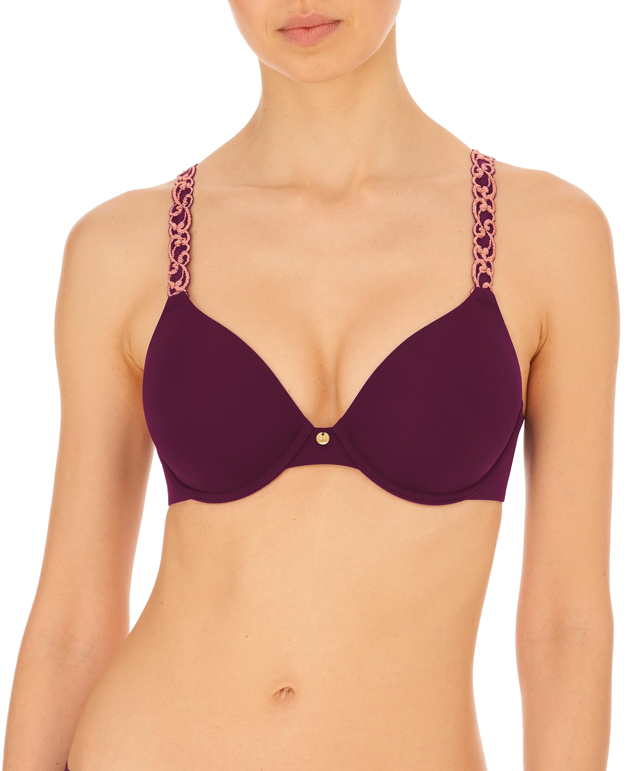 Natori Pure Luxe Full Figure Underwire Bra - Lace Trim, Lightly Padded, Adjustable Straps (Color: Toffee)