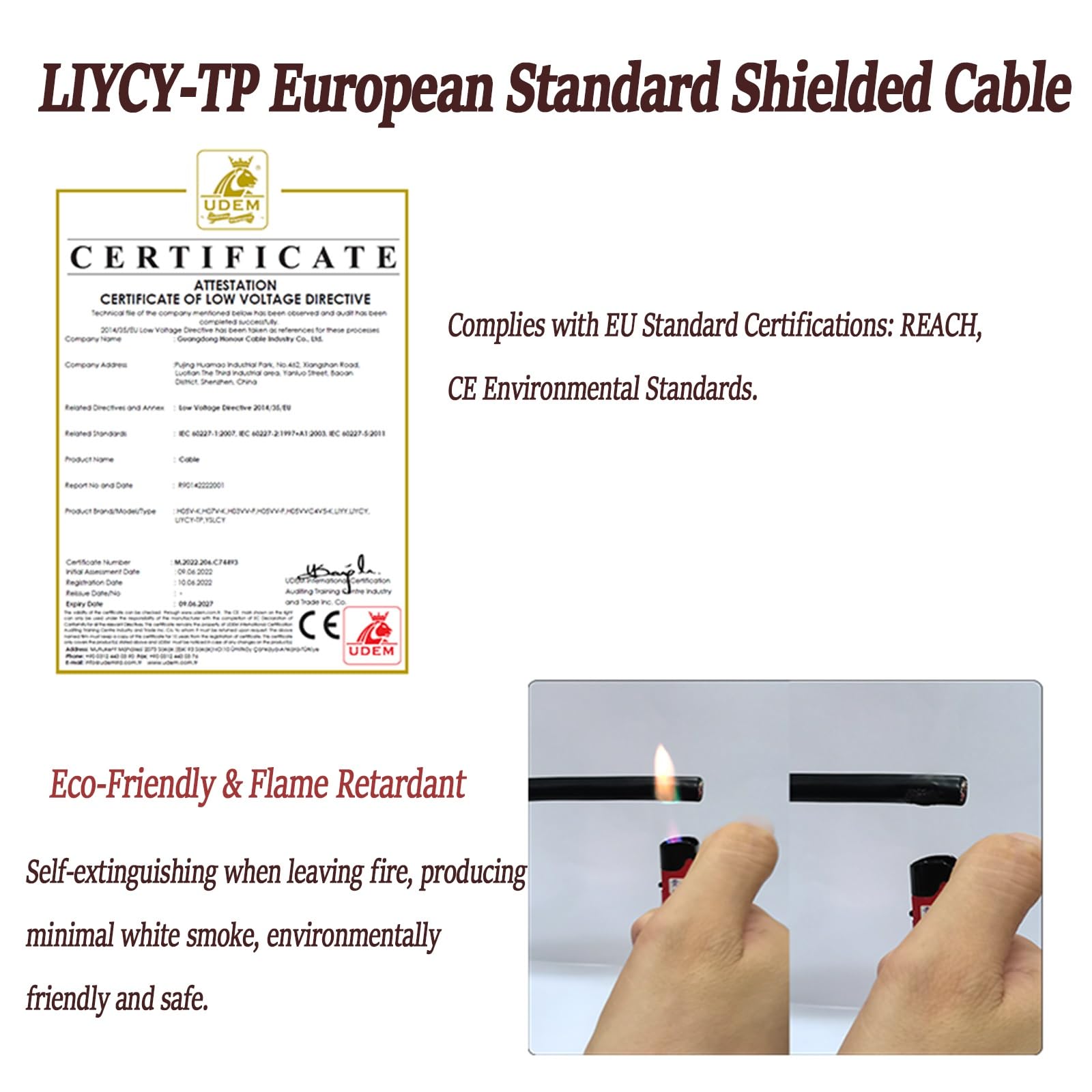 Cable De Datos Apantallado 2/3/4/5 Hilos 24/22 AWG 300V, Doble Blindaje Antiinterferencias, CE, Chaqueta PVC Flexible Retardante De Llama, For Automatización Industrial PLC Sensores(32ft,3C-22A)