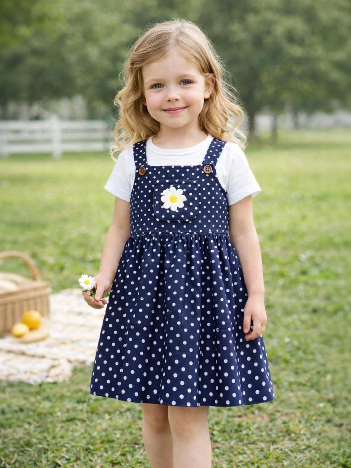 HILEELANG Girls Dress Set 2pc Pinafore Suspender Dress Outfit with Cotton Tees Summer Casual Play Dress 2–8T