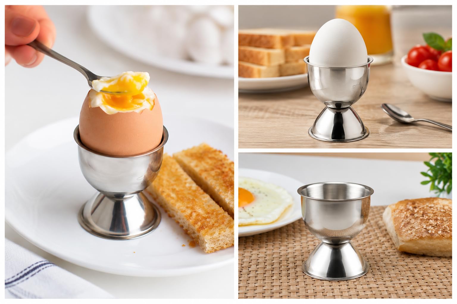 Dynore Stainless Steel Egg Holder Cups for Raw and Boiled Eggs Set of 2 1
