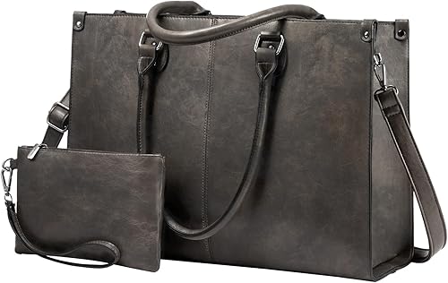 LOVEVOOK Bolsa Tote para Laptop para Mujeres, 15.6 Pulgadas de Gran Capacidad Bolsa de Trabajo de Computadora de Cuero Vintage, Bolso de Hombro
