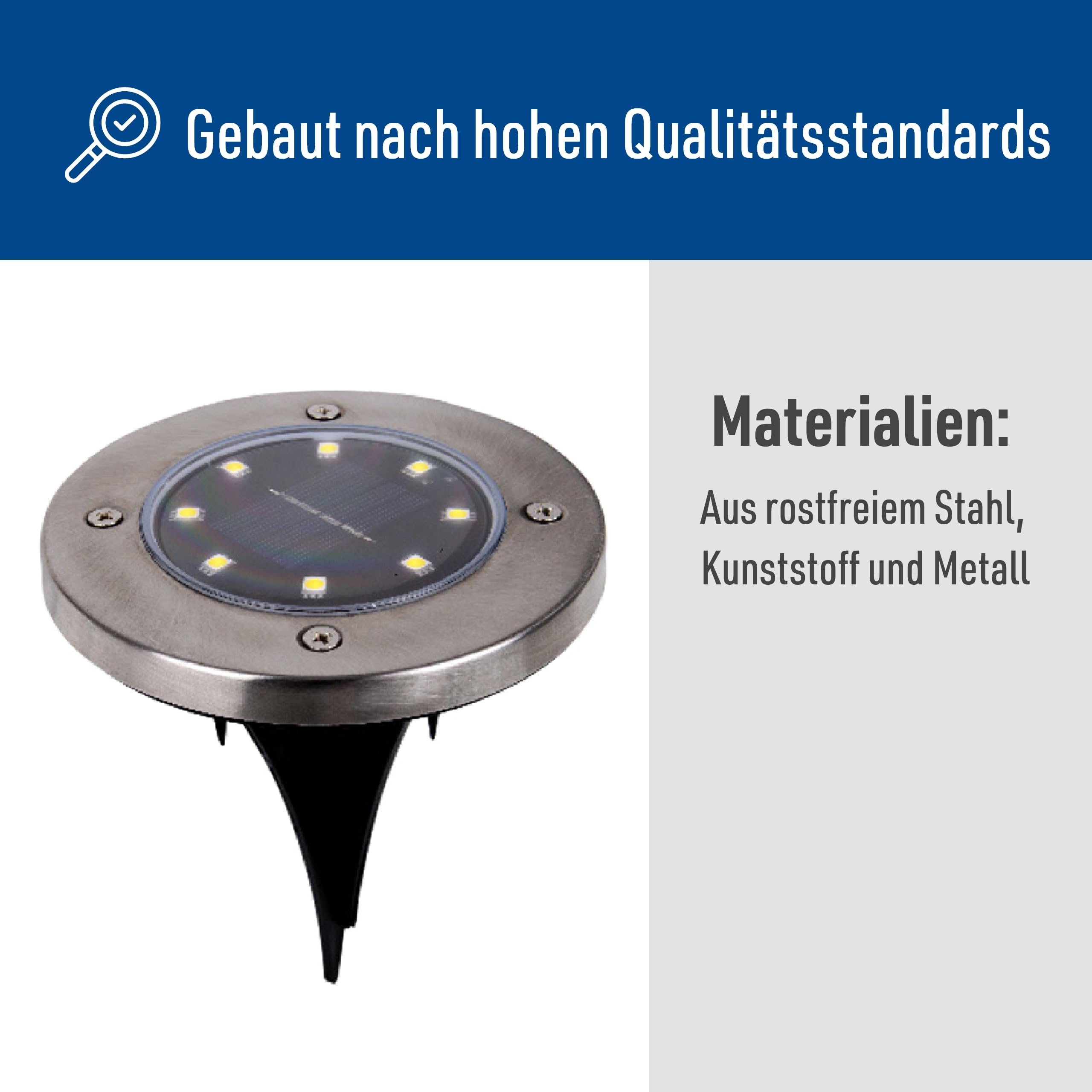 Näve Leuchten - 6er-Set LED Solar-Boden-Erdspieß Kian - 0,6 W / 4 lm / 9000 K - Stahl-blank