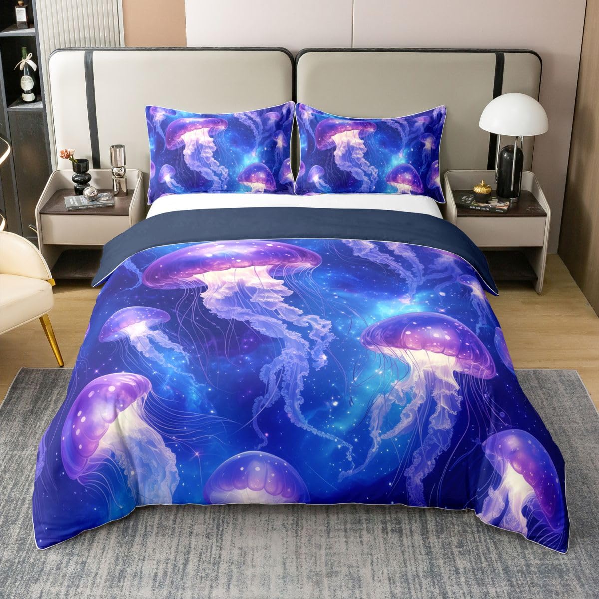 Housse de couette 220x240 coton méduse galaxie parure Homewish