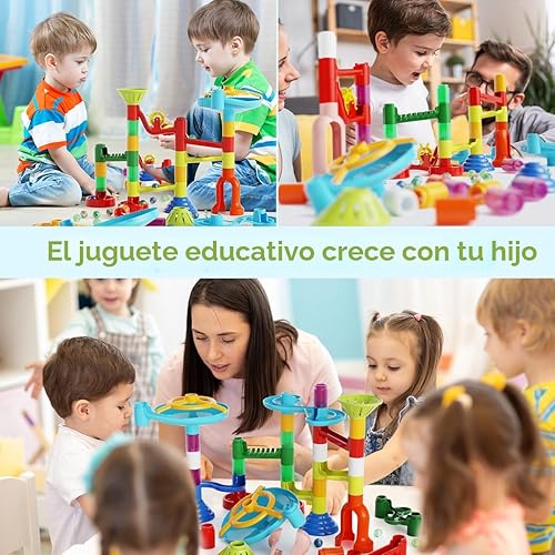 Vista 3 de Juguete de carrera de mármol, 110 piezas, kit de laberinto de mármol, juguete educativo STEM de aprendizaje para niños, construcción de carreras