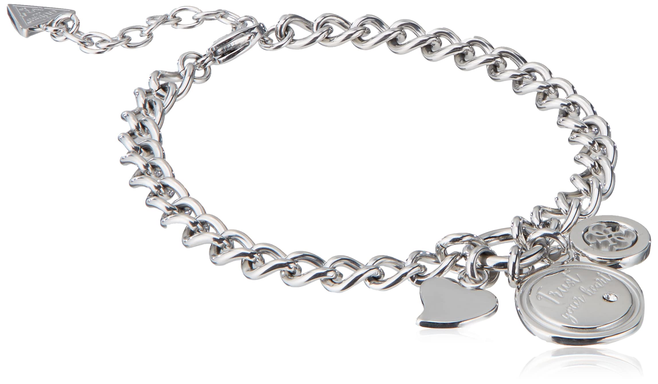 GUESSJewellery Guess My Feelings Trust Your Heart Charm Bracelet UBB70047-L, Large, Stainless Steel, no gemstone