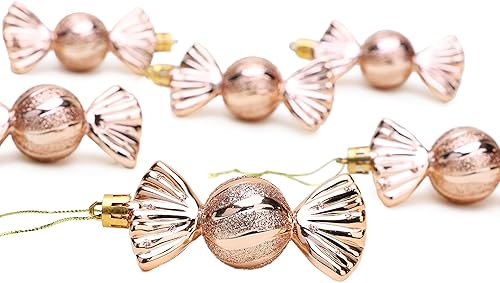 Miniatura 3 de Christmas Concepts Paquete de 6 bolas con forma de dulce de 3.543 in, decoradas con brillantina, adornos para árbol de Navidad (oro rosa)