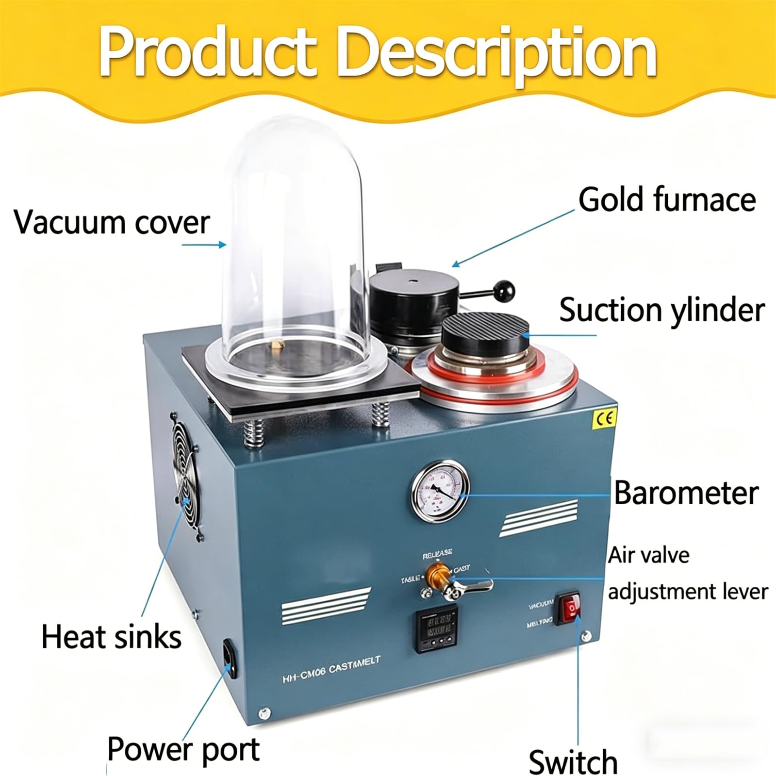 Máquina de fundición al vacío, Horno de fusión de Oro con Pantalla Digital de 2 litros y Tapa de vacío, máquina de Soldadura de joyería para el procesamiento de moldes.