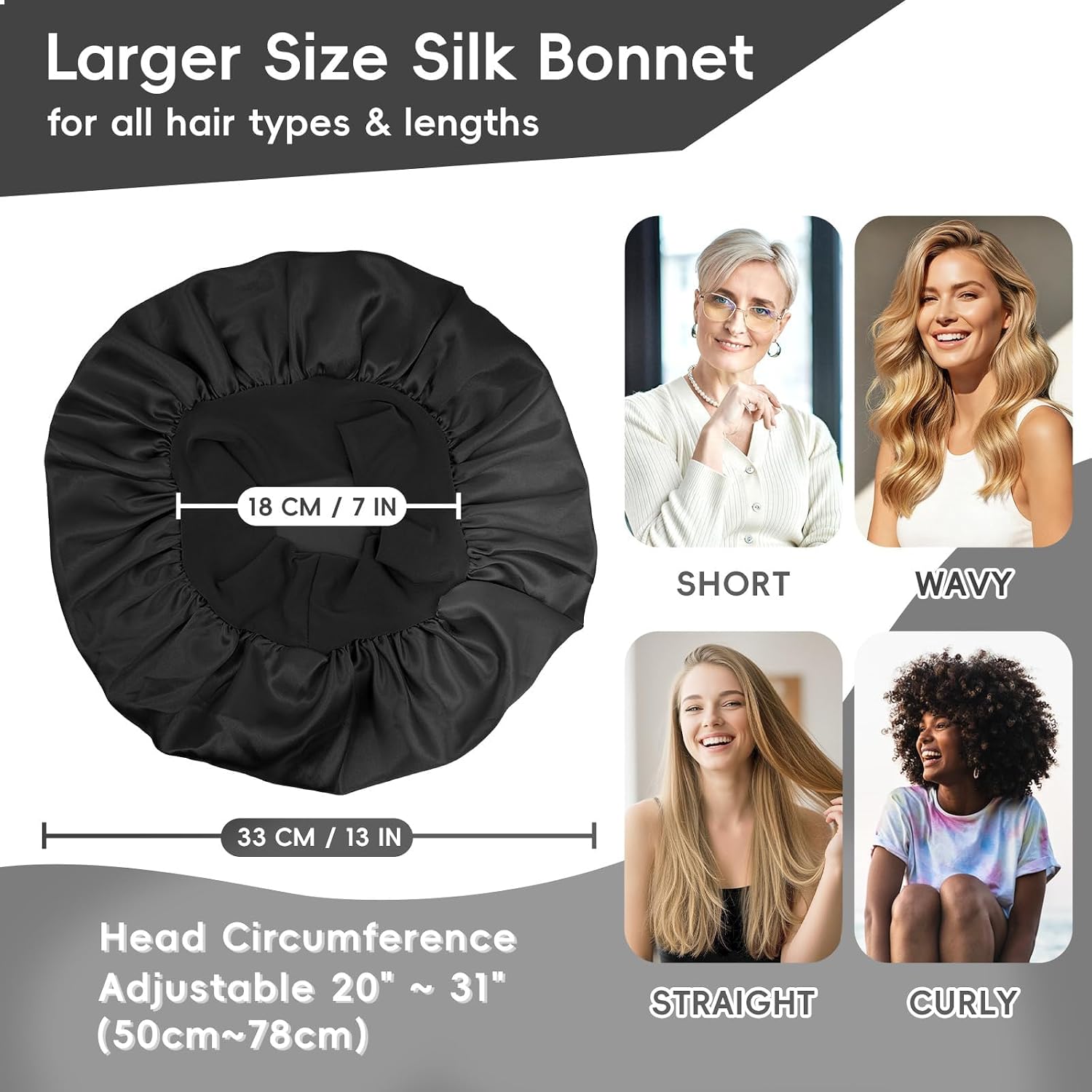 Silk Bonnet for Sleeping Women, Satin Bonnet Night Sleep Cap Head Wrap Non-Slip Hair Care for Hair Protection