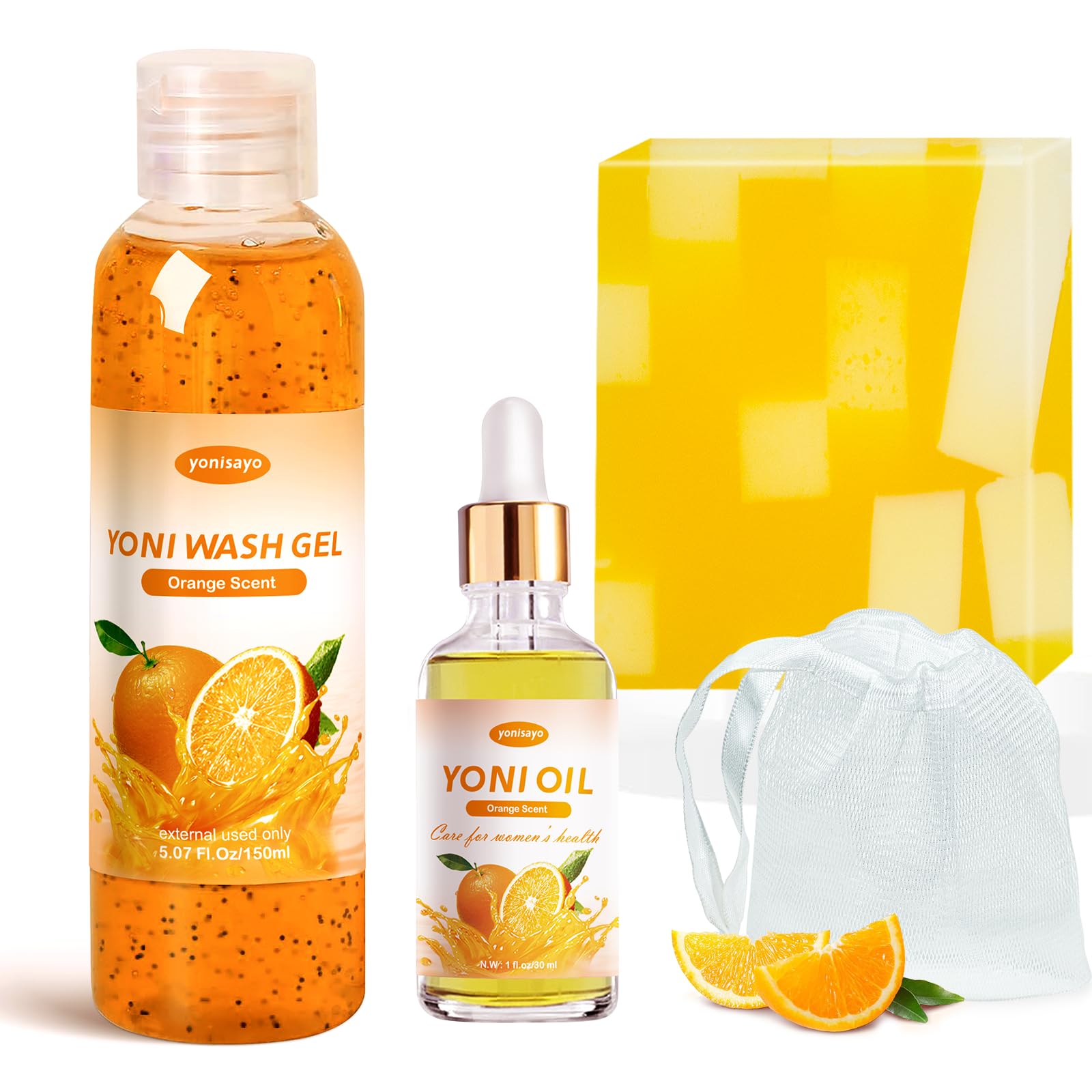 3 PCS Yoni Wash Yoni Oil Yoni Soap Bar, Feminine Wash Yoni Oil for Women pH Balance, Natural Yoni Bar Soap Vaginial Moisturizing Body Wash Deodorants, Orange Scent Yoni Wash Set