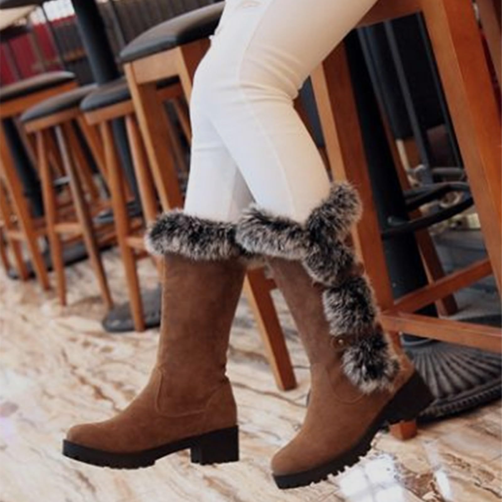 Botines con relleno para mujer bota de invierno mosmota 2025 nuevo bota con correa de hebilla bota elegante y versátil bota de nieve zapatos botas mujer ante talón bloque talla grande