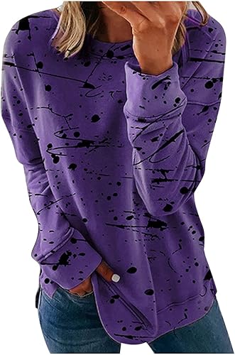 Stessotudo Camisas de manga larga para mujer, estilo casual, cuello redondo, ajuste holgado, estampado de moda, tallas grandes, ligeras, sudaderas