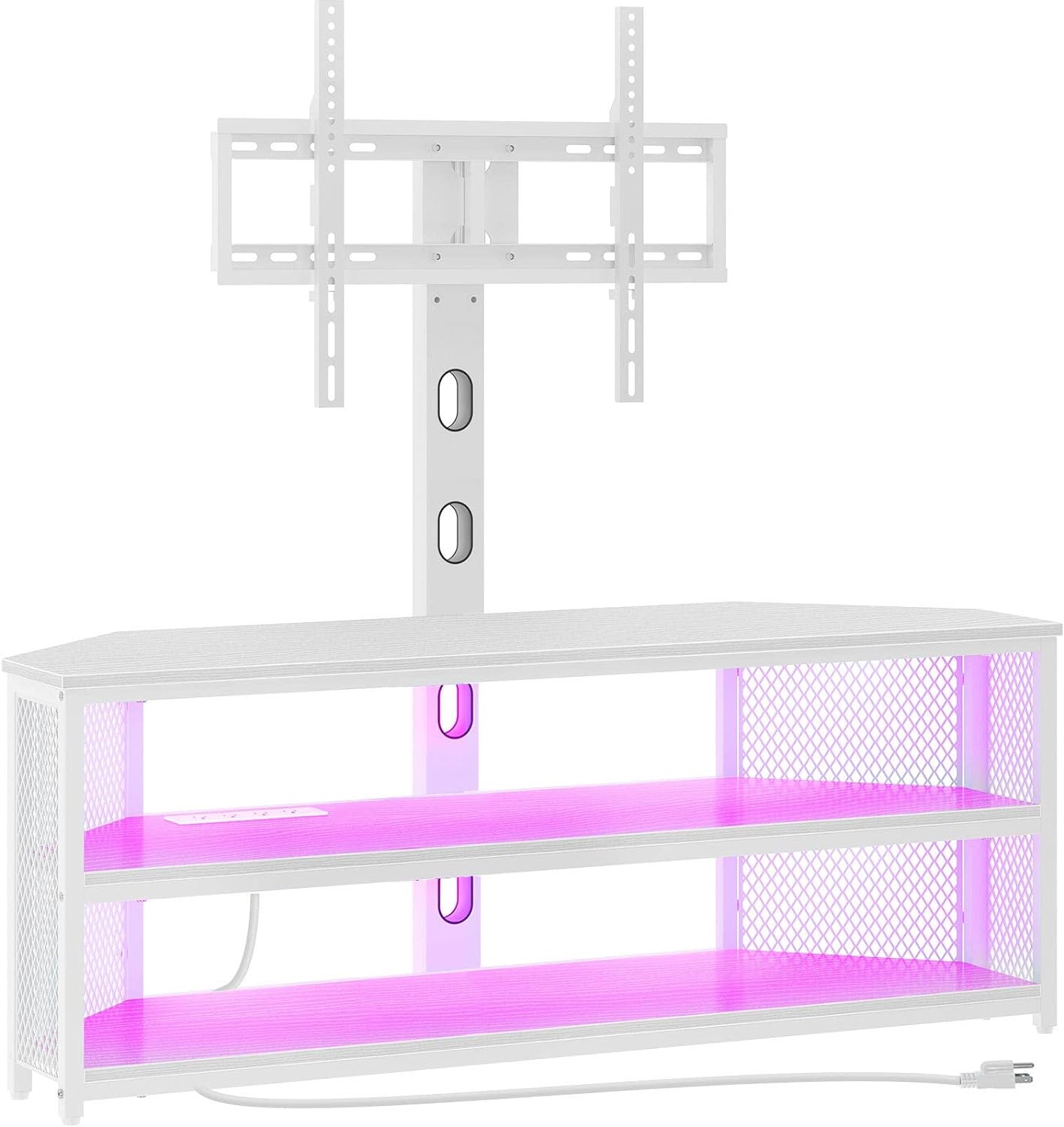 Rolanstar TV Stand with Mount and Power Outlet, Swivel TV Stand with LED Lights for 32/45/55/60/65/70 inch TVs, White Entertainment Center Media Console with Height Adjustable Mount