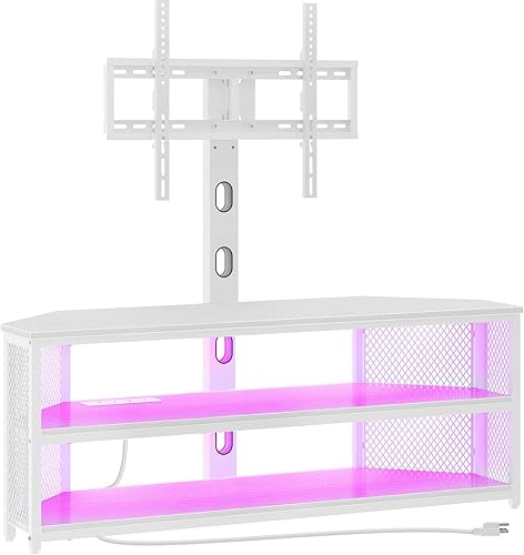 Rolanstar Soporte de TV con soporte y toma de corriente, soporte giratorio para TV con luces LED para televisores de 324555606570 pulgadas, consola
