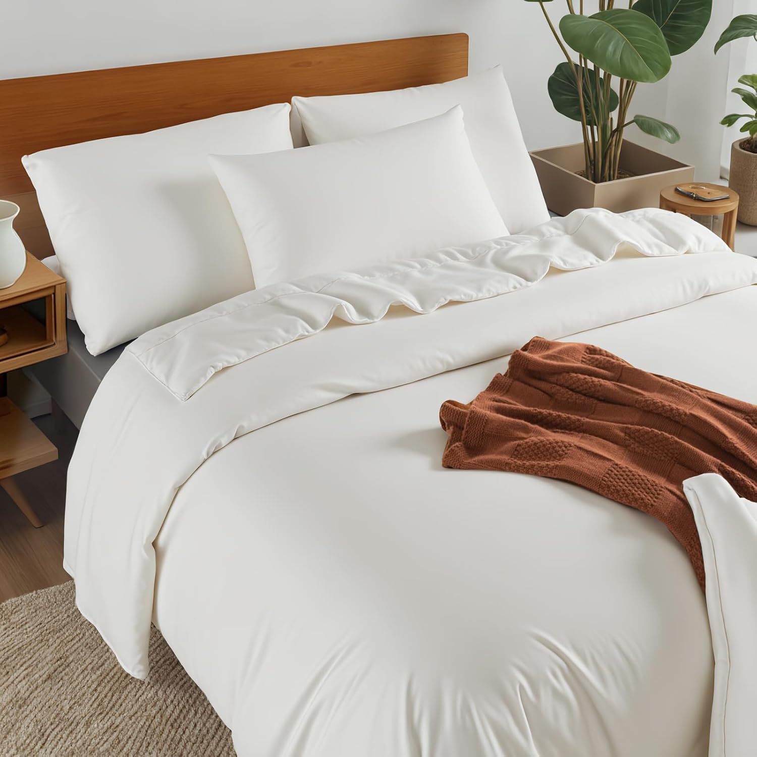 NEXHOME PRO Duvet Cover King, 100% Organic Bamboo Cooling Duvet Cover Set, Ultra Soft, 1 Duvet Cover and 2 Pillowcases, 104"x90", White, Comforter Not Included - Image 2