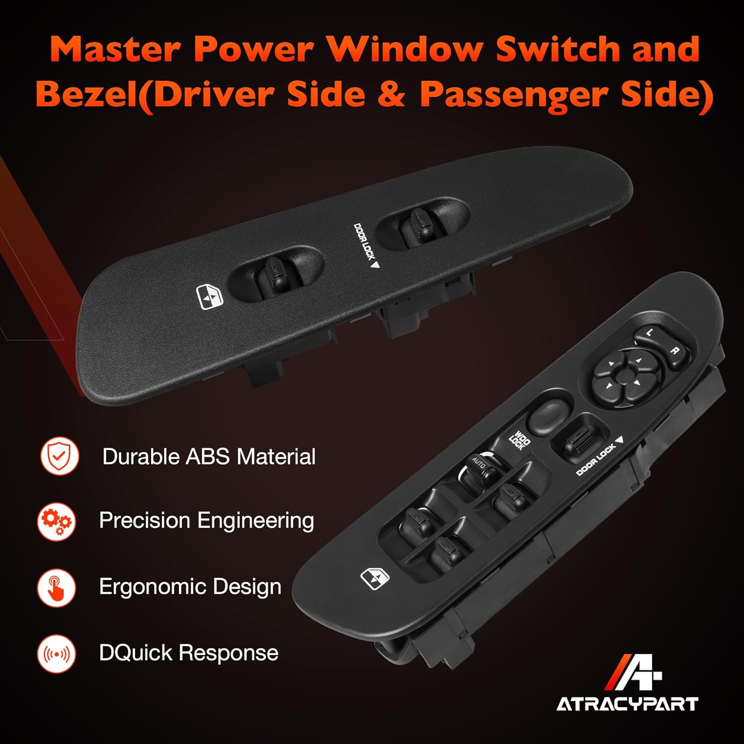 Power Window Master Switch with Bezel (Driver and Passenger Side) for Dodge Ram 1500/2500/3500 2002-2009, Dakota 2001-2004, Durango 2001-2003, Sprinter 2500 2005-2009, Black