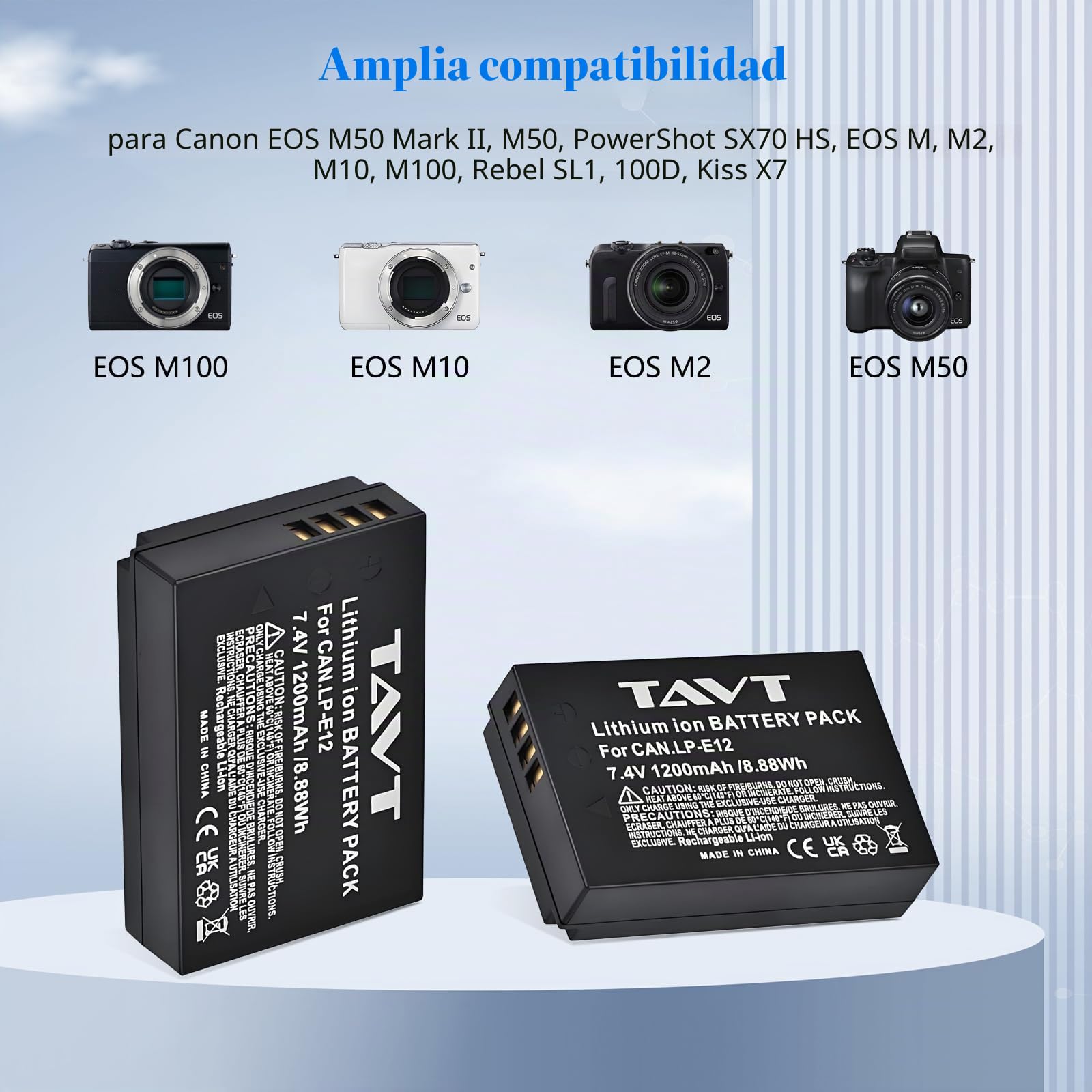 2 baterías y Cargador LP-E12 de 1200 mAh para Canon PowerShot SX70 HS, EOS M50, M50 Mark II, EOS M100, 100D, M, M2, M10, Rebel SL1, Kiss X7