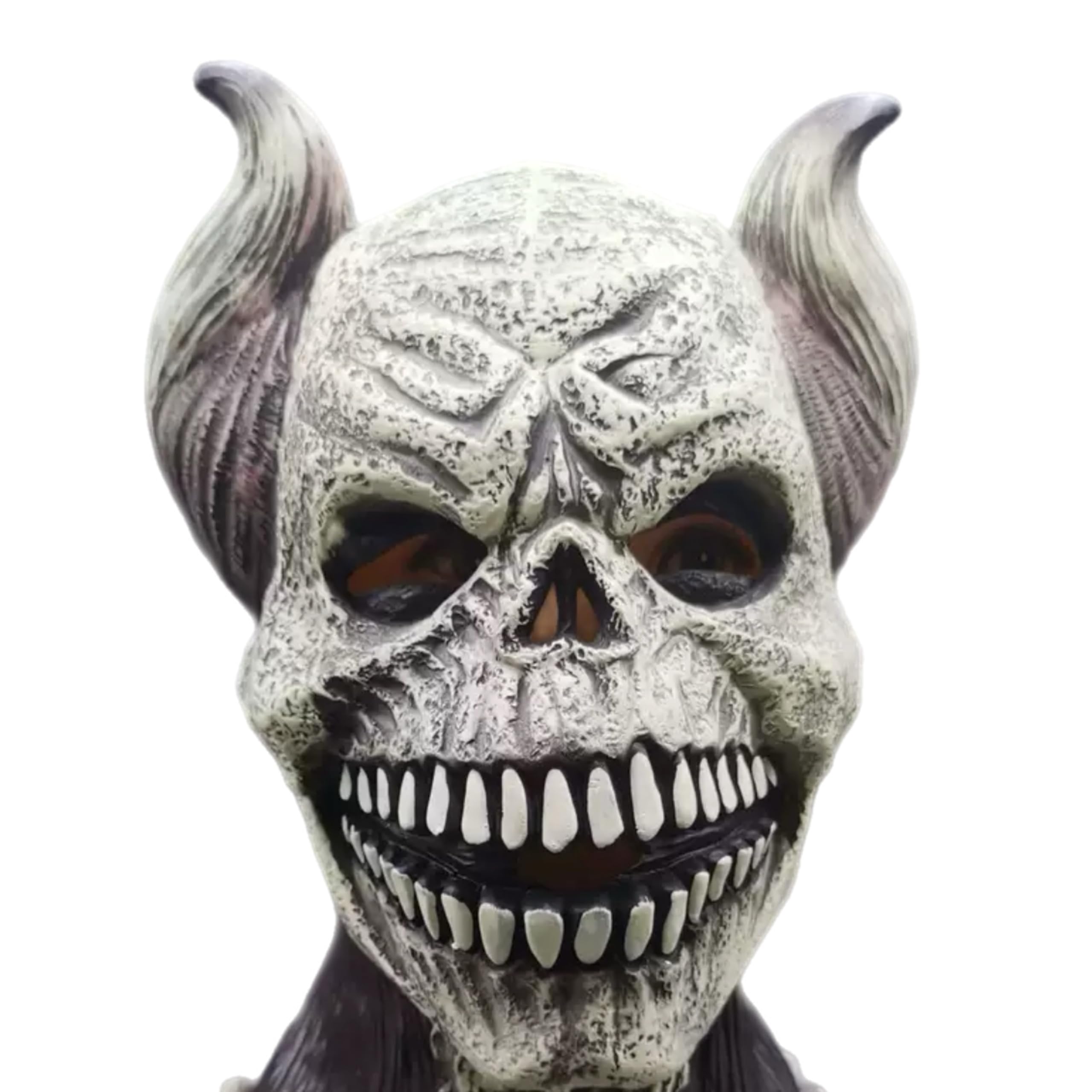 eBoutik, Spooky Creepy Vampire Novelty Halloween Skull Adult Mask with Ram Horns, Latex Full Head Mask - Image 3