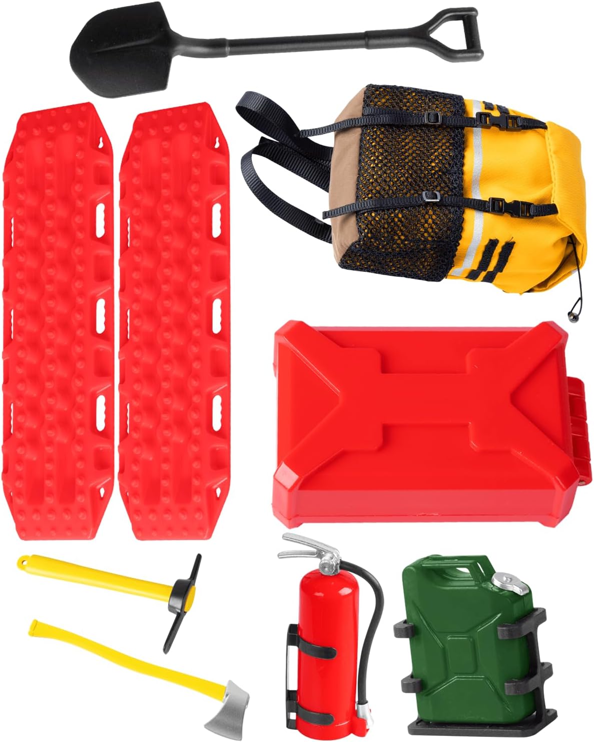 RC Crawler Accessories Roof Simulation Decoration Luggage Bag/Fire Extinguisher/Oil Drum/Recovery Board/Toolbox/Shovel/Hoe/Axe for 1/10 Trx4 Trx6 SCX10 Red cat (Style A)