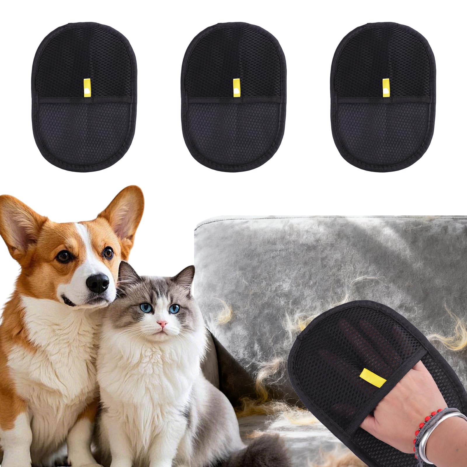 3PCS Gants de toilettage pour Chat,Gant Anti Poils Animaux, Gant Ramasse Poils Animaux,gant de retrait de poils d animaux,pet hair remover,pet hair removal gloves,Gant Respirant et Lavable pour