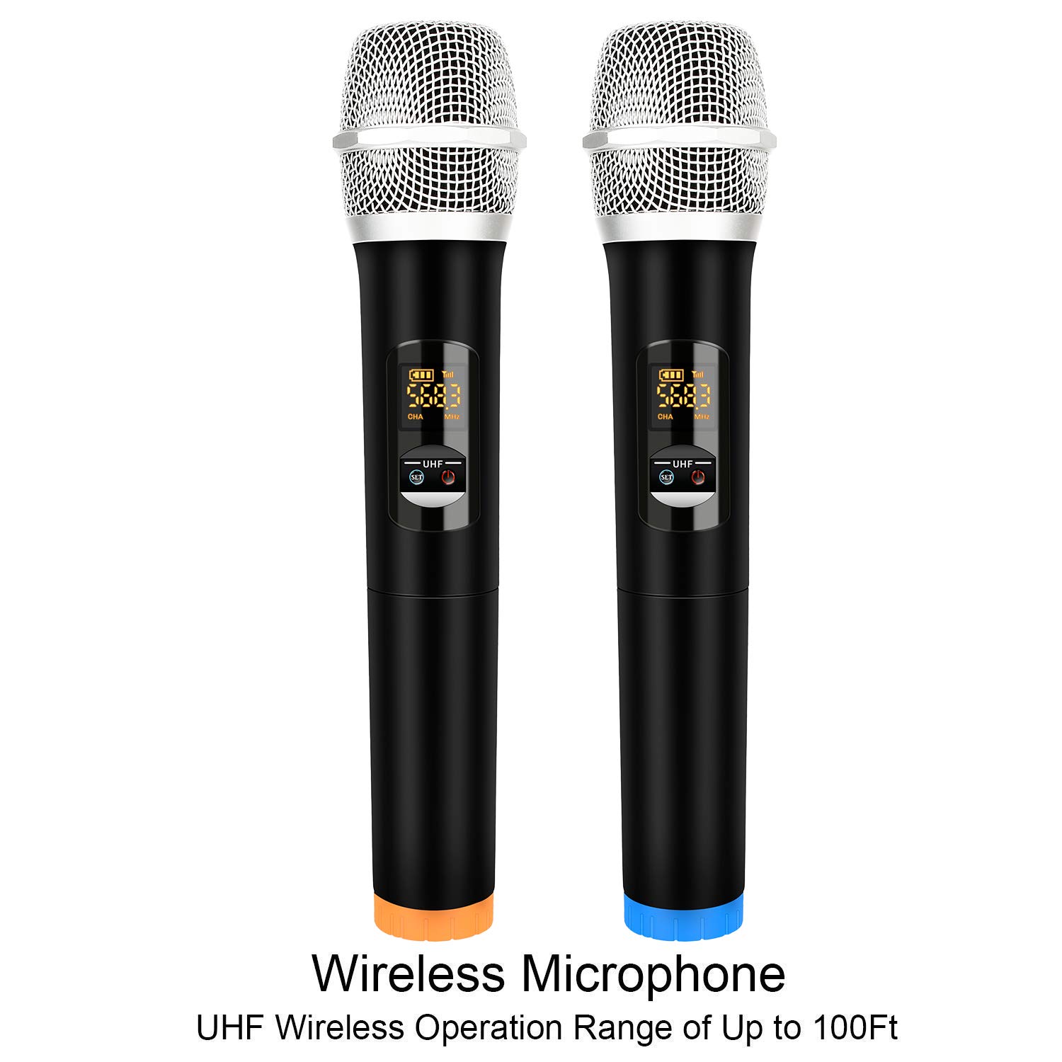Portable Karaoke Microphone Mixer System Set, with Dual UHF Wireless
